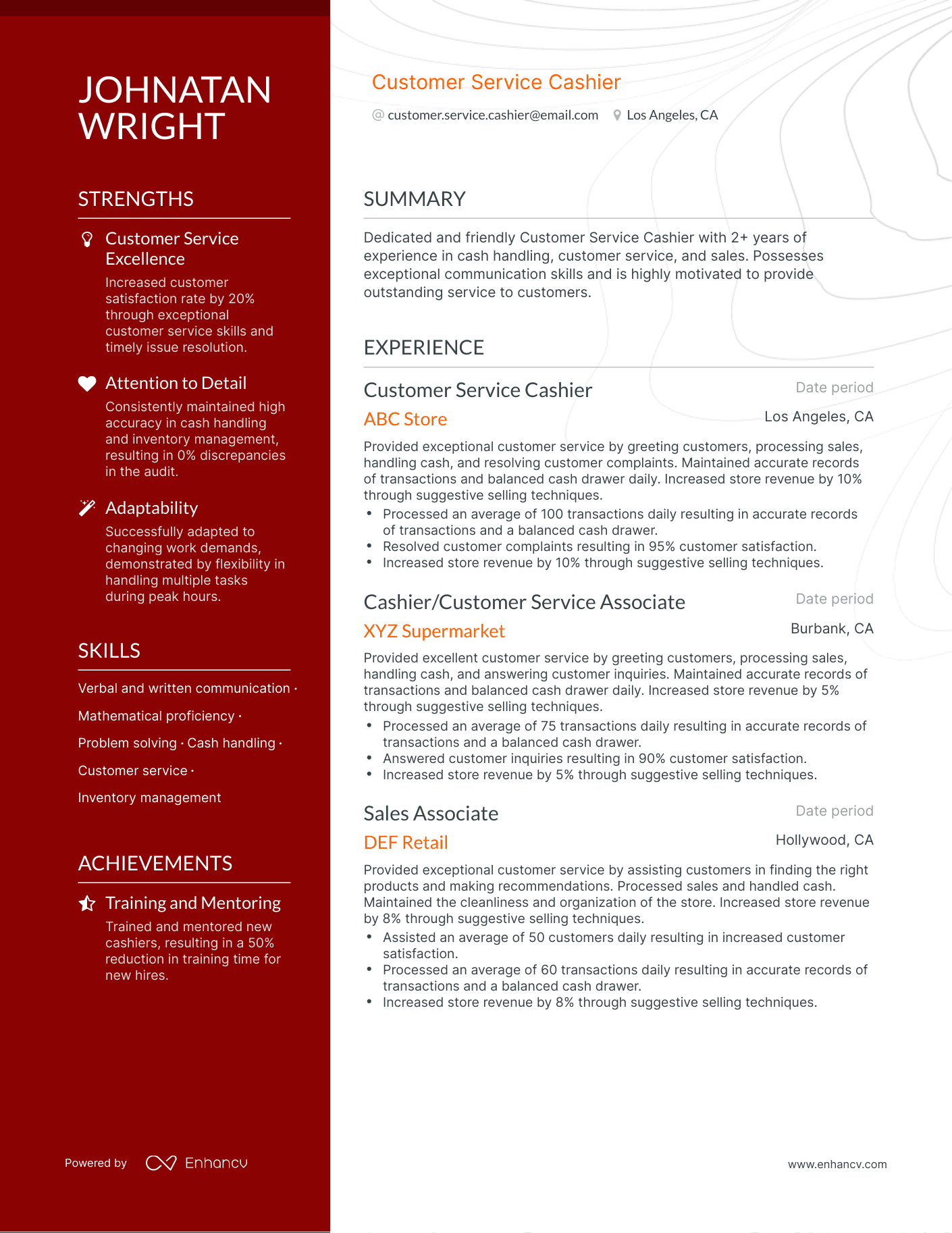 5 Customer Service Cashier Resume Examples & Guide for 2024