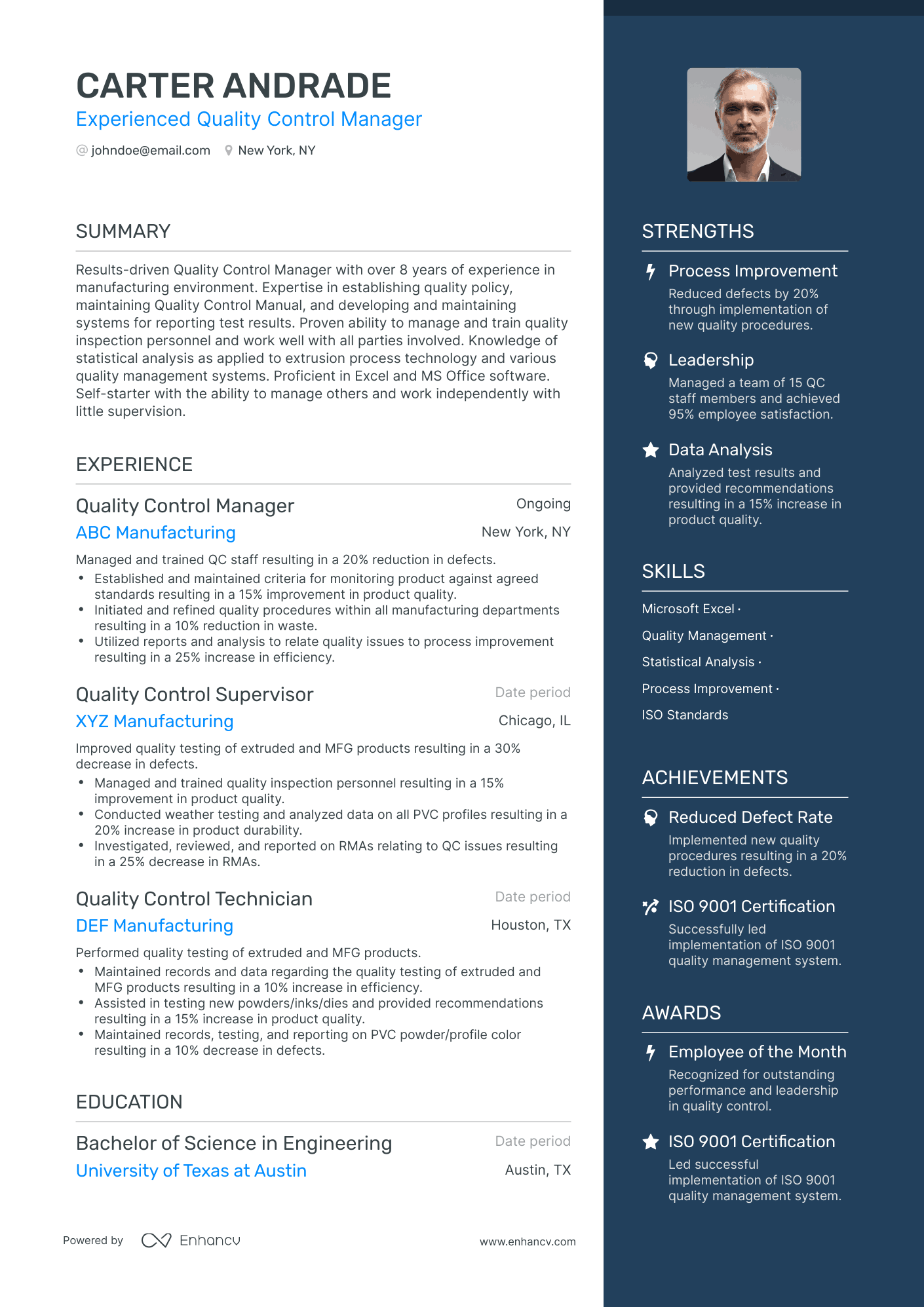 5 Quality Control Manager Resume Examples & Guide for 2024