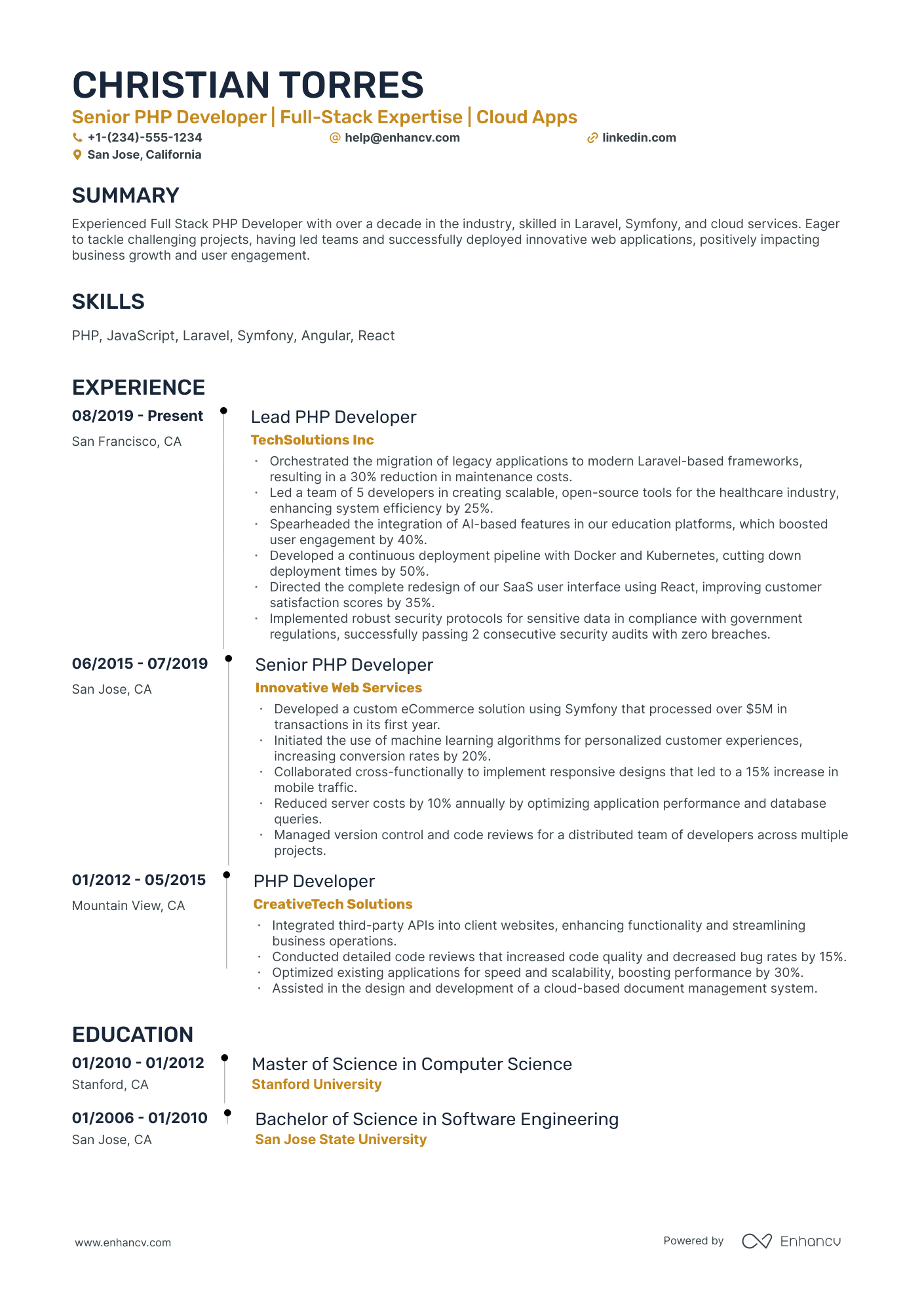 10 Senior PHP Developer Resume Examples & Guide for 2026