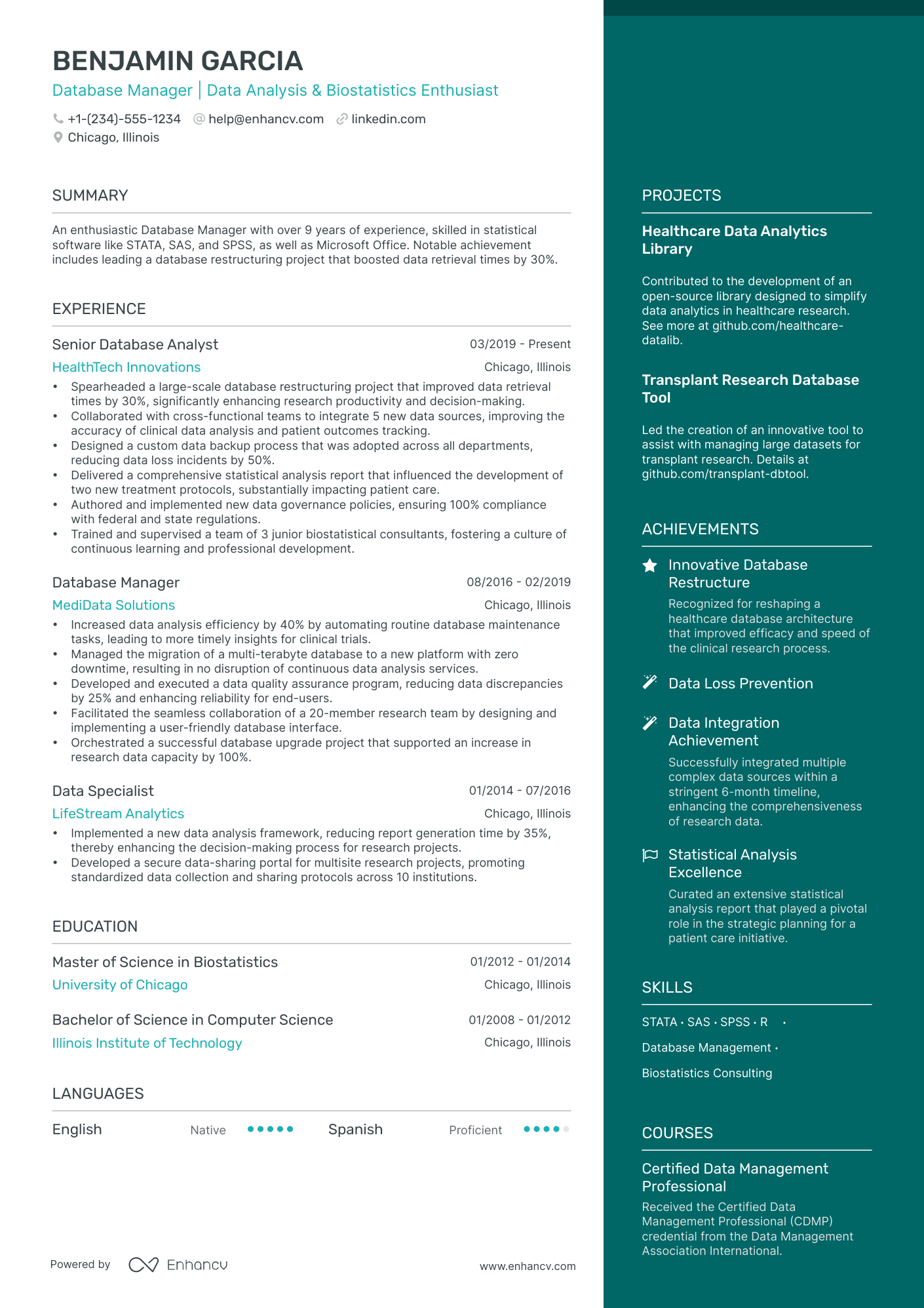 5 Database Manager Resume Examples & Guide for 2024