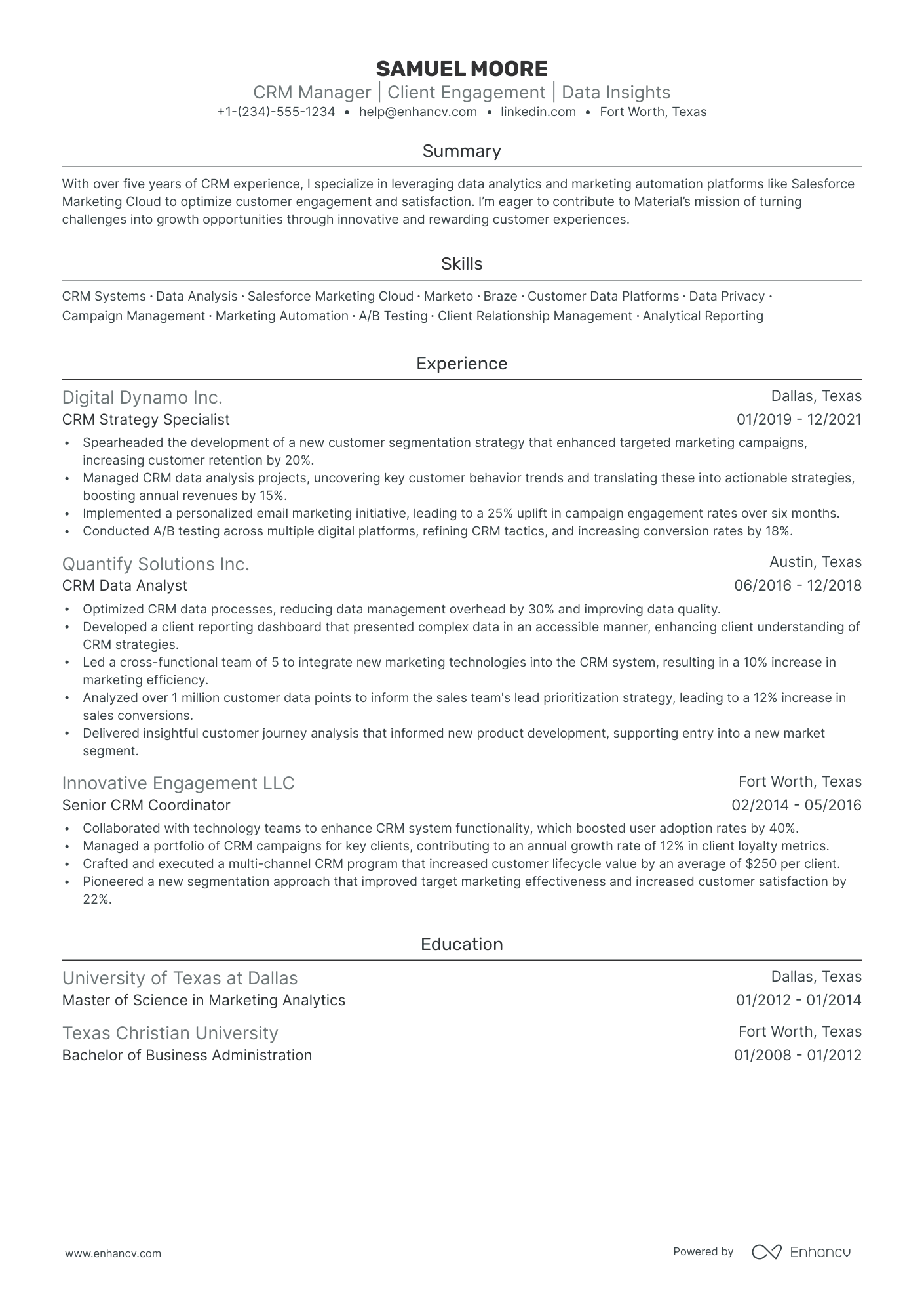 5 Crm Manager Resume Examples & Guide For 2024