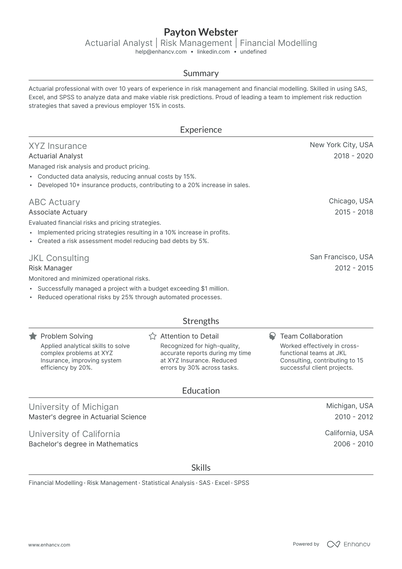 5 Actuary Internship Resume Examples & Guide for 2024