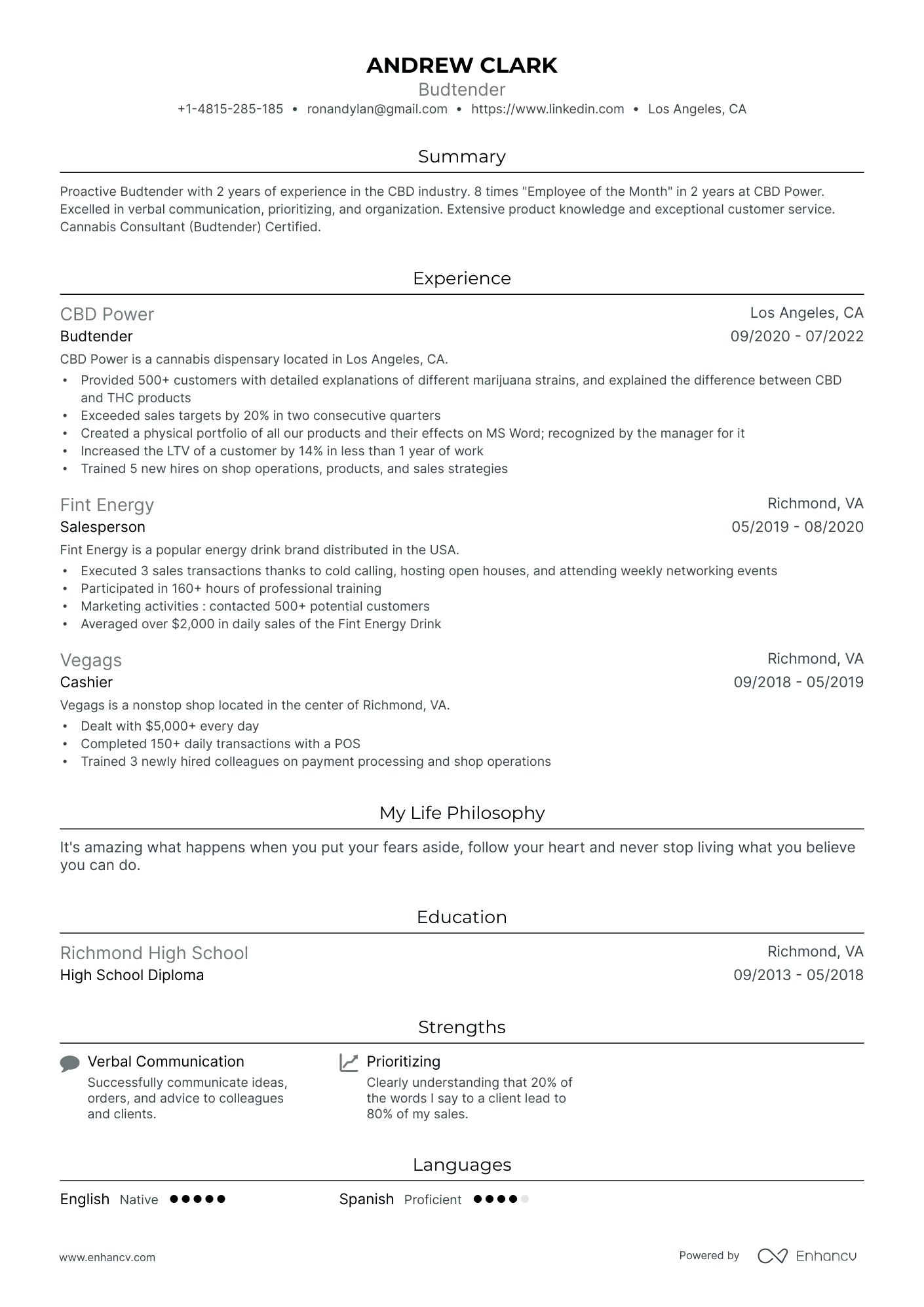 5 Budtender Resume Examples & Guide for 2025