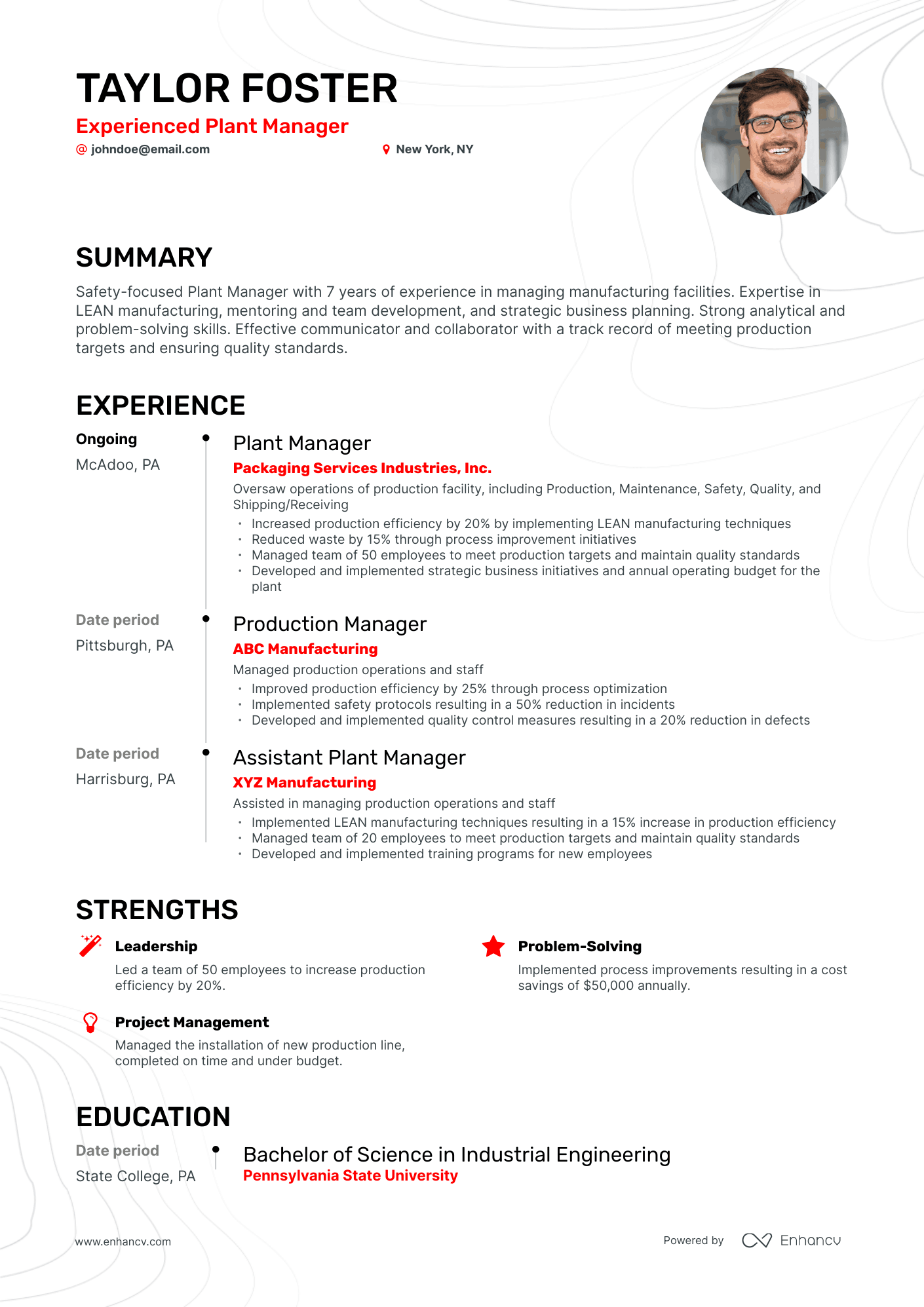 plant manager job description for resume