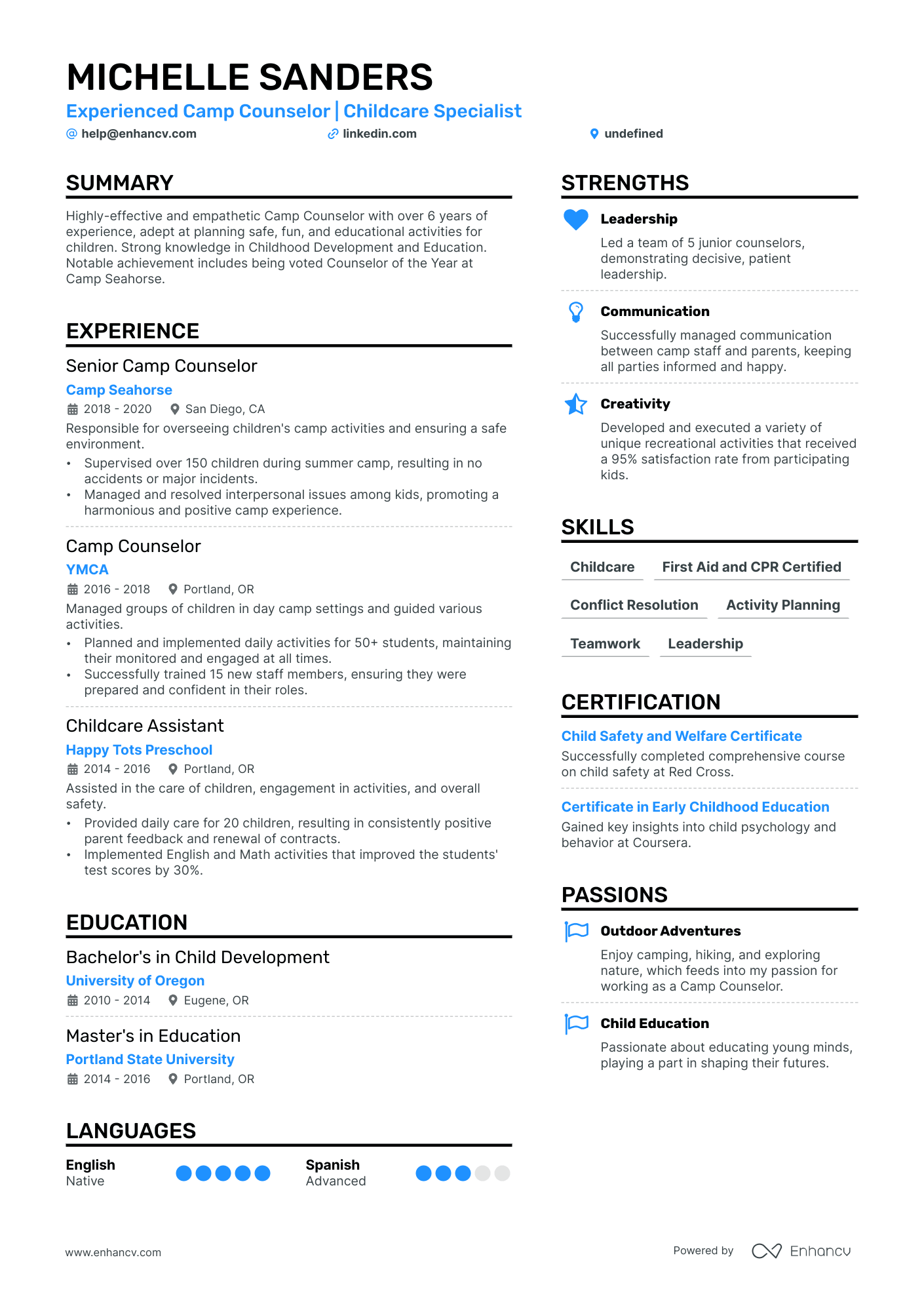 5 Camp Counselor Resume Examples & Guide for 2024