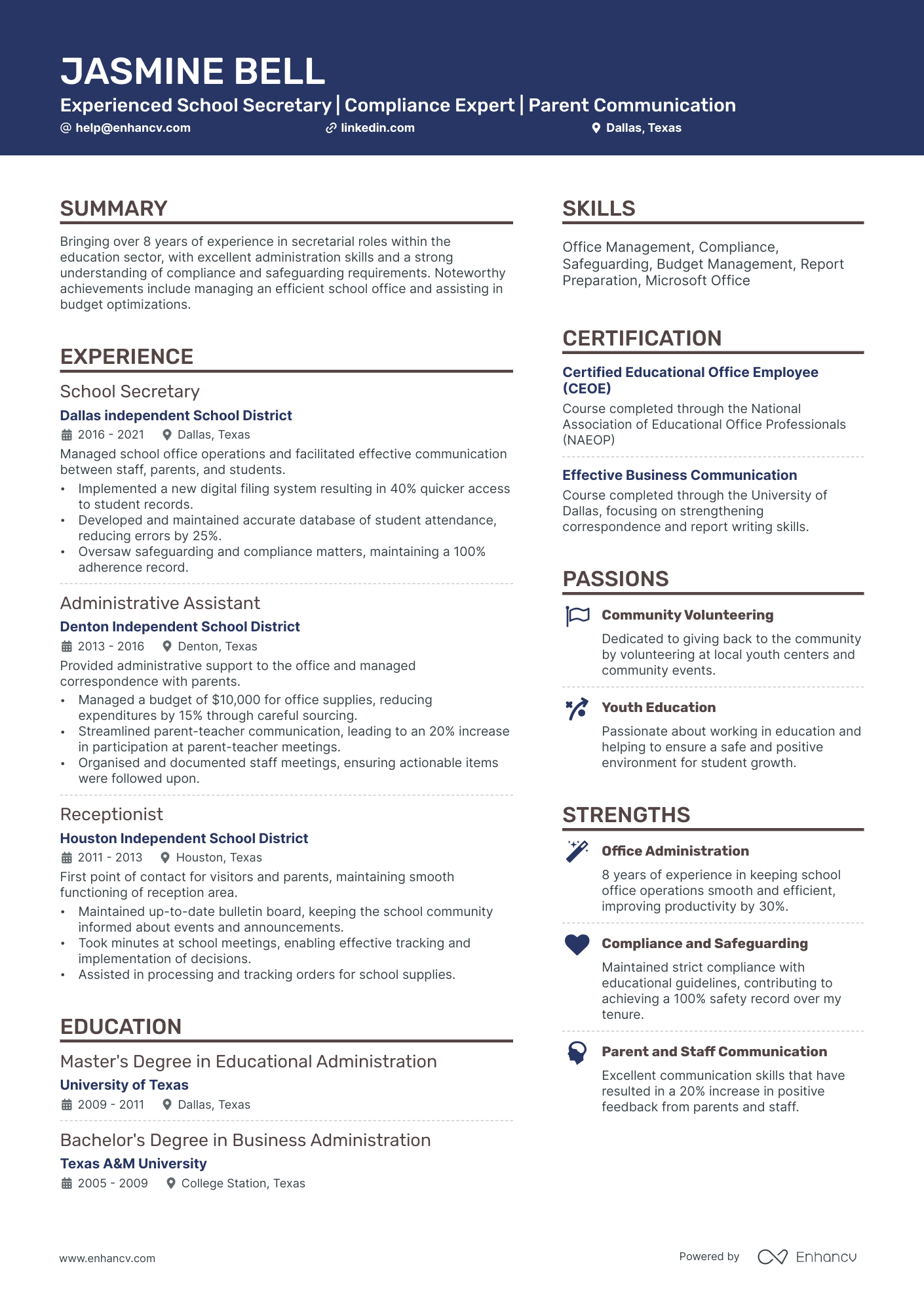 Secretary Bio Examples 10 School Secretary Resume Examples & Guide for 2026