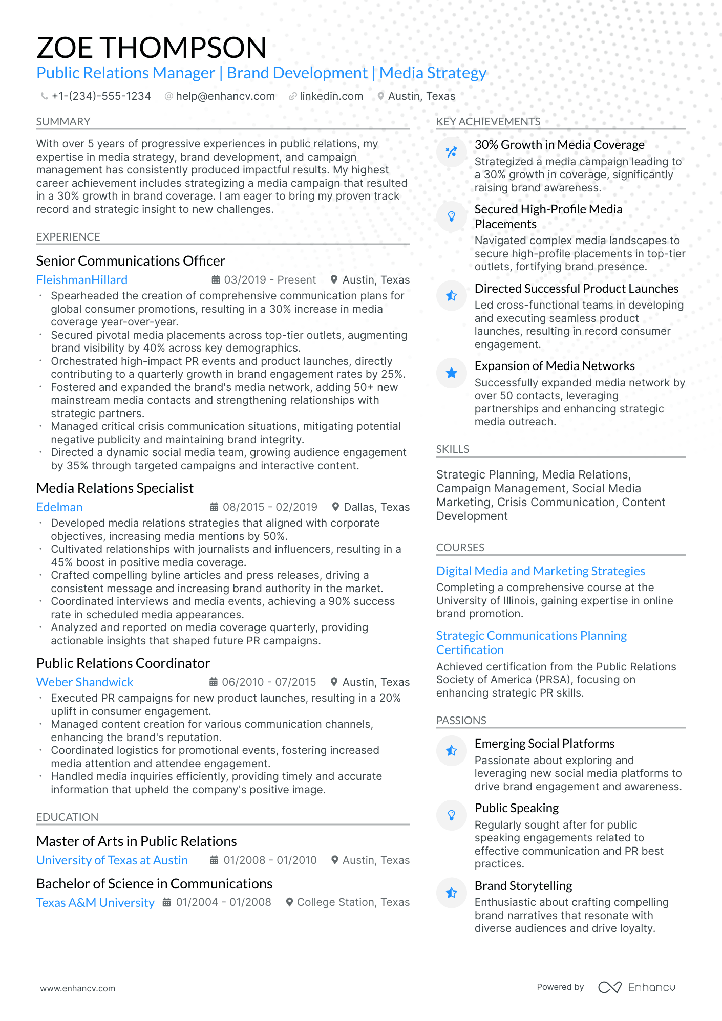 10 Public Relations Manager Resume Examples, Templates & Guide for 2026