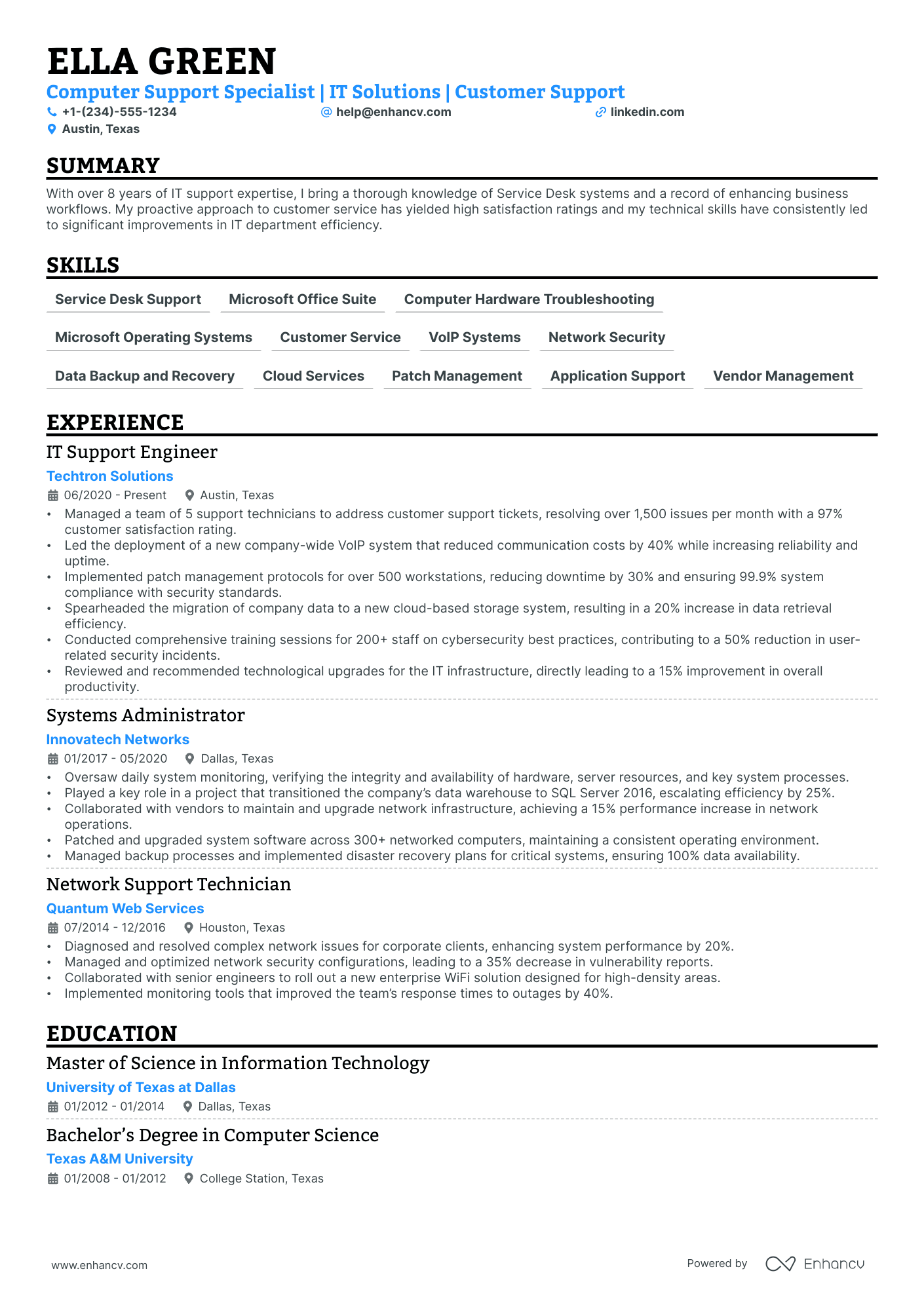 5 Computer Support Specialist Resume Examples & Guide for 2024