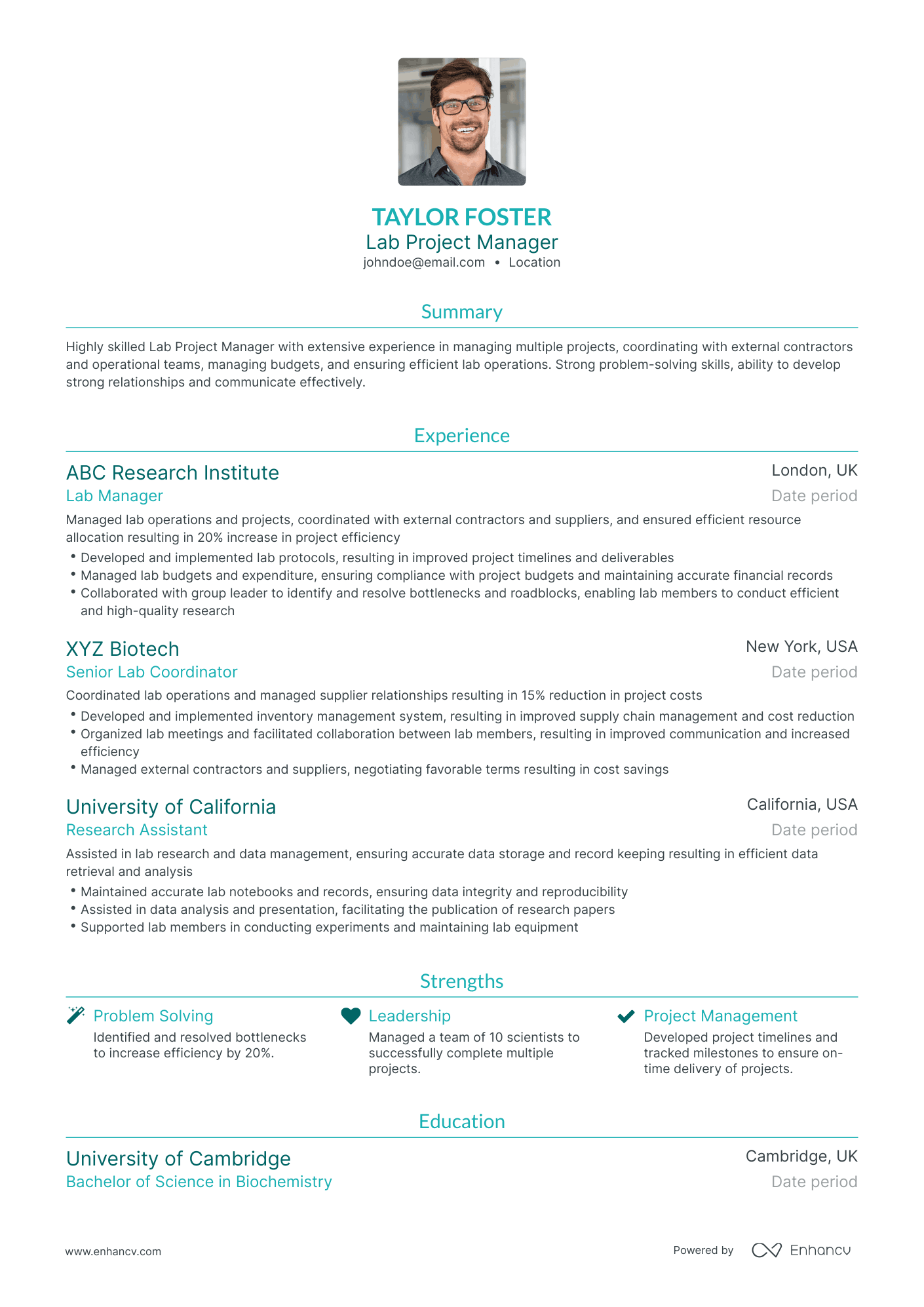 sample resume lab manager