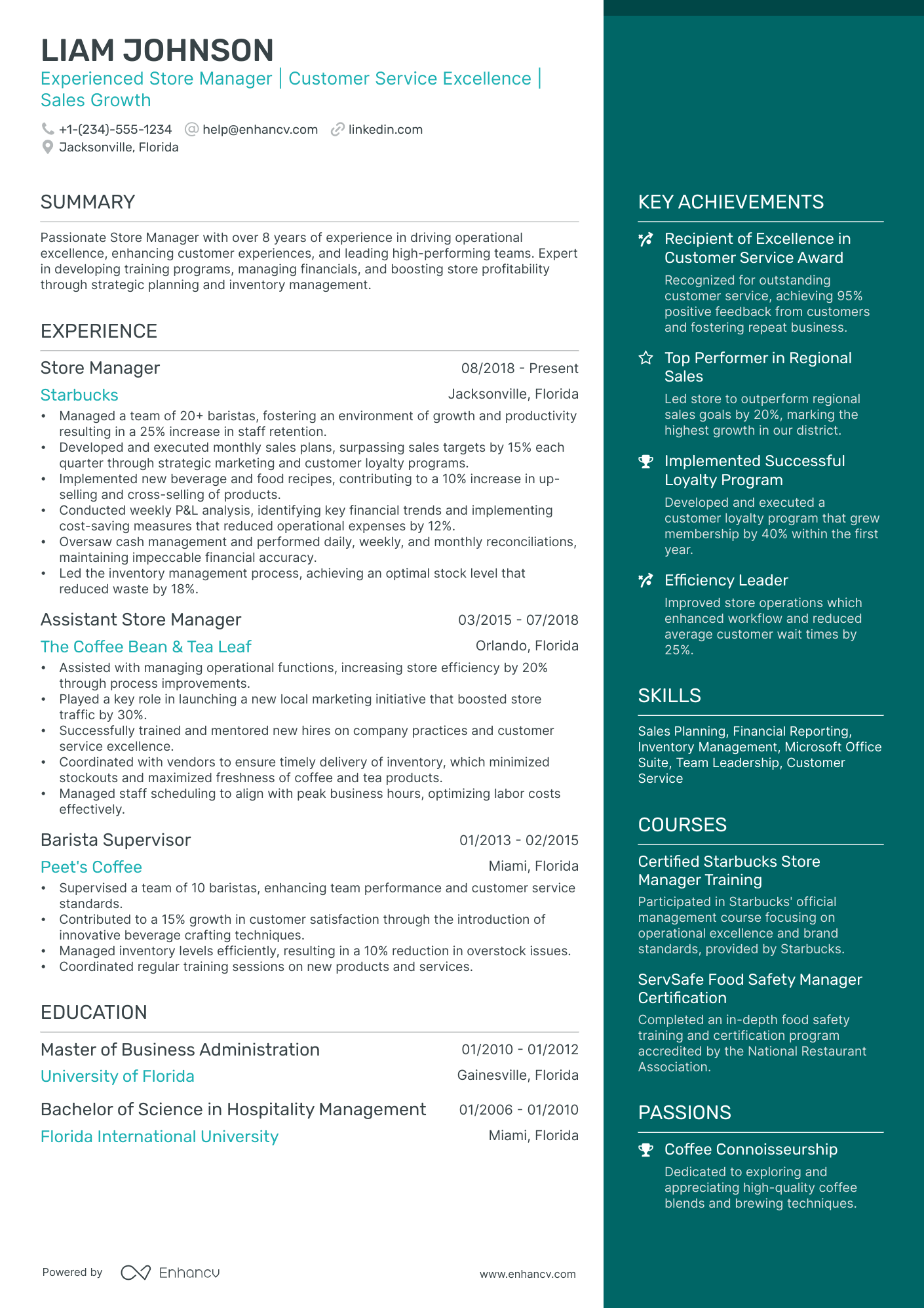 10 Starbucks Store Manager Resume Examples & Guide for 2026