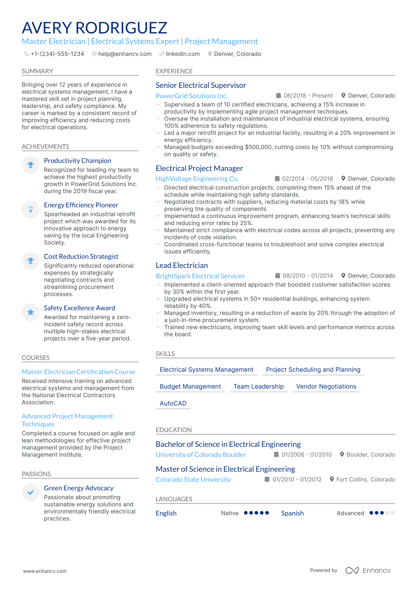 5 Electrical Manager Resume Examples & Guide For 2024