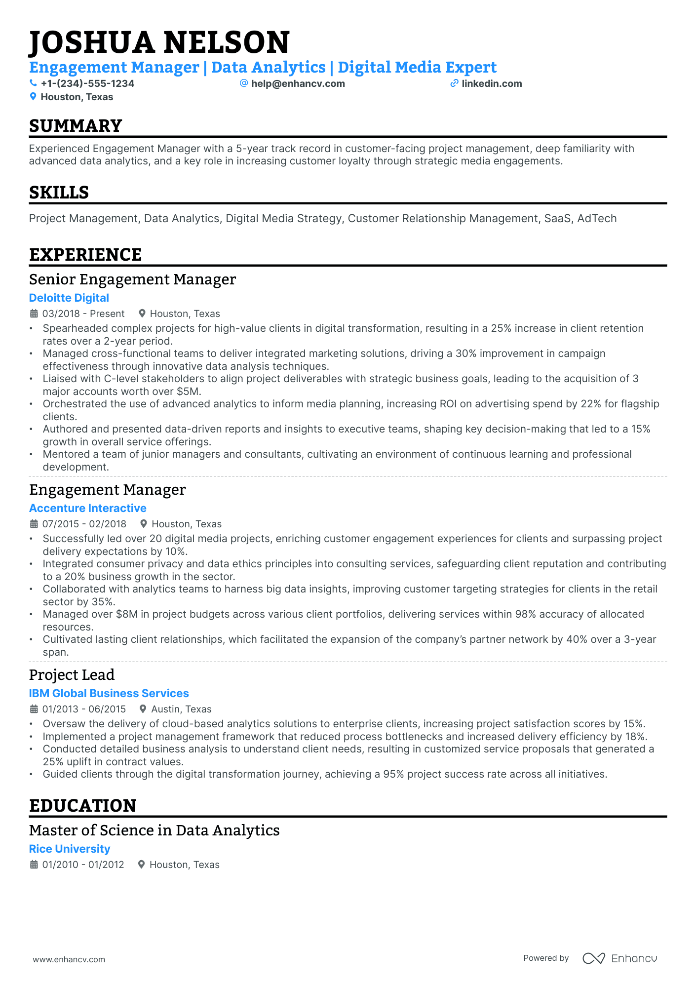 10 Engagement Manager Resume Examples & Guide for 2026