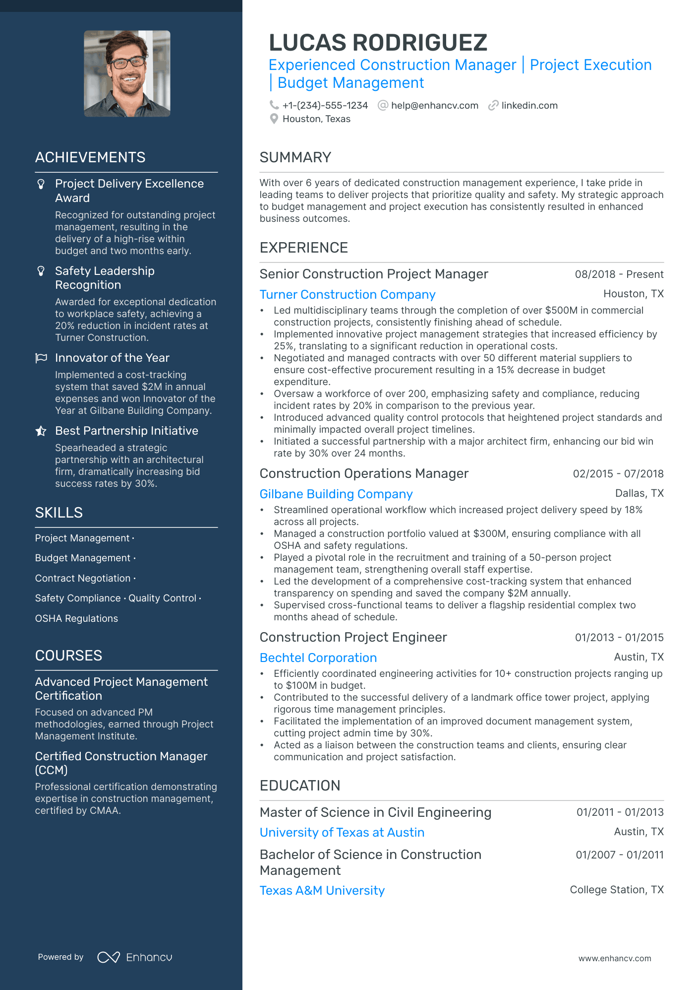 5 Construction General Manager Resume Examples & Guide for 2024