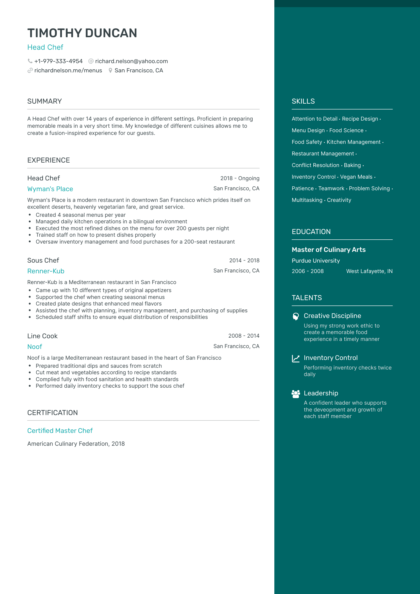 5 Chef Resume Examples & Guide for 2023