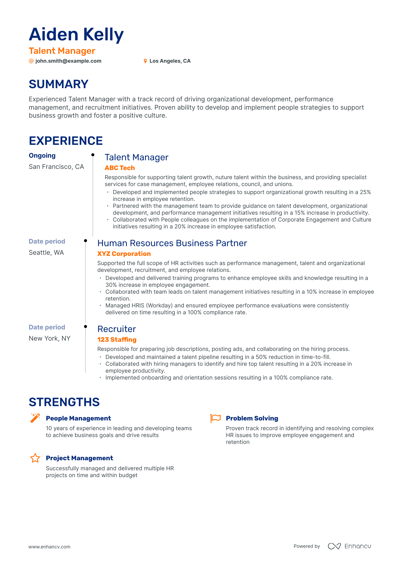 5 Talent Manager Resume Examples & Guide for 2023