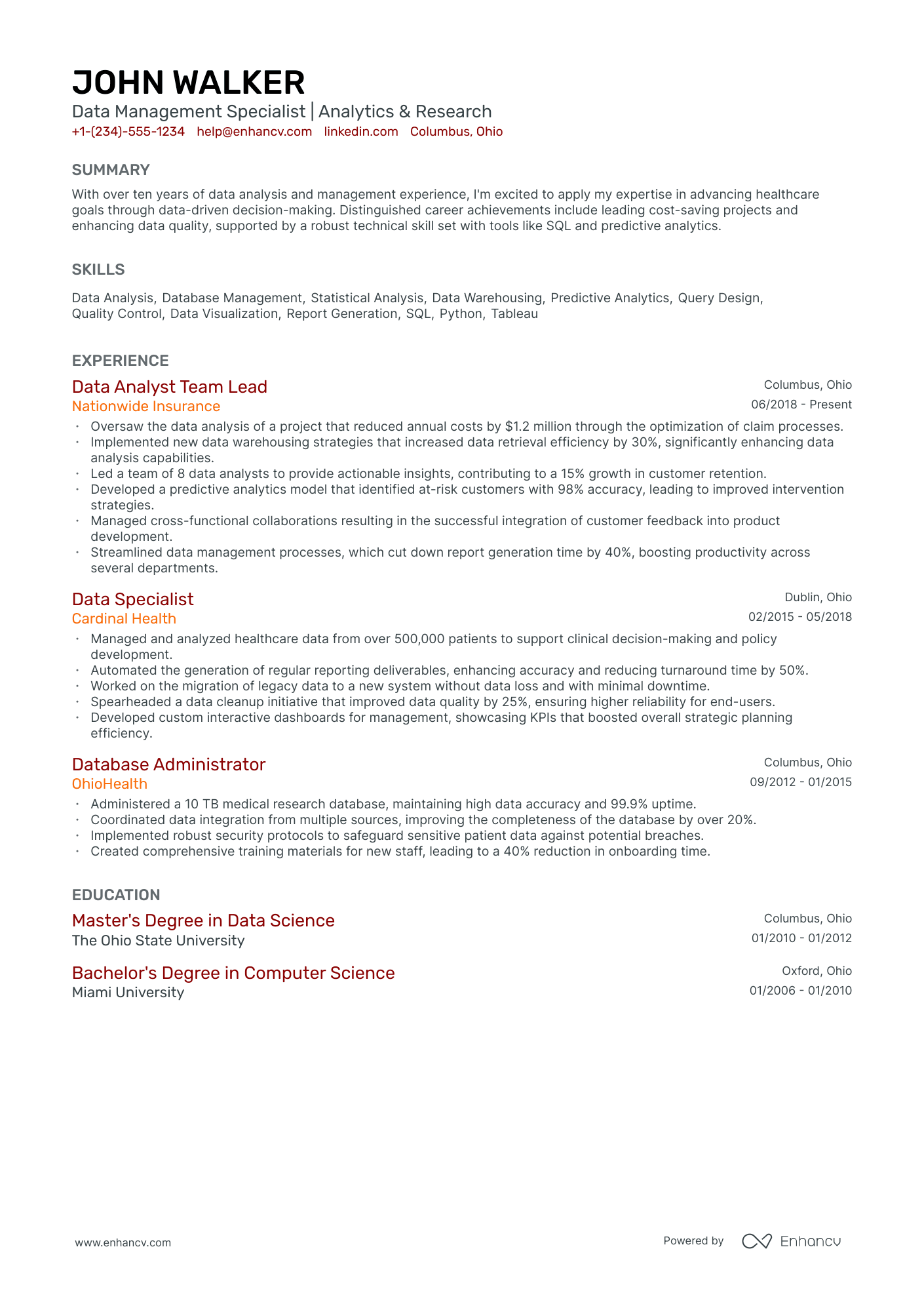 5 Data Management Analyst Resume Examples & Guide for 2024