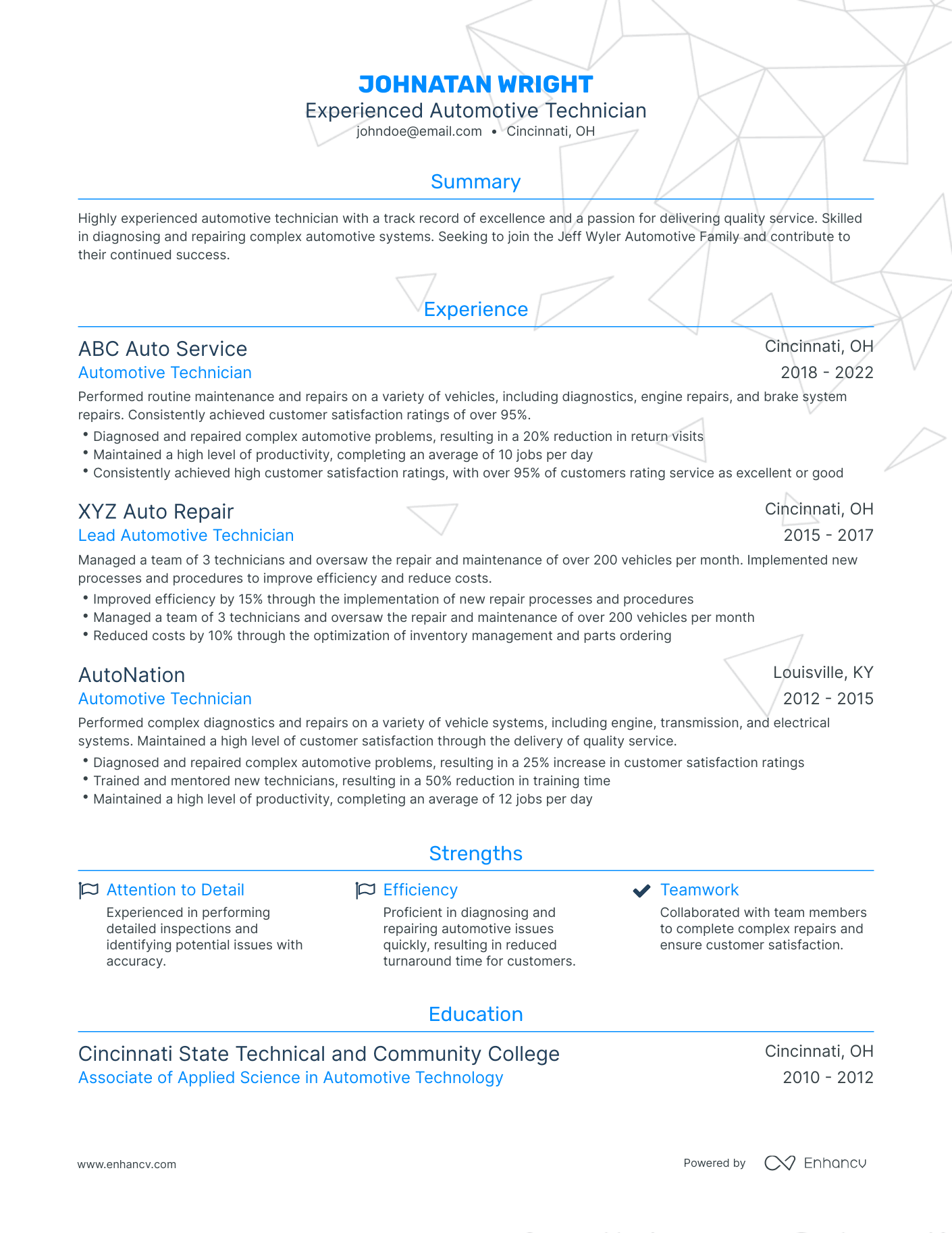 5 Automotive Technician Resume Examples Guide For 2024