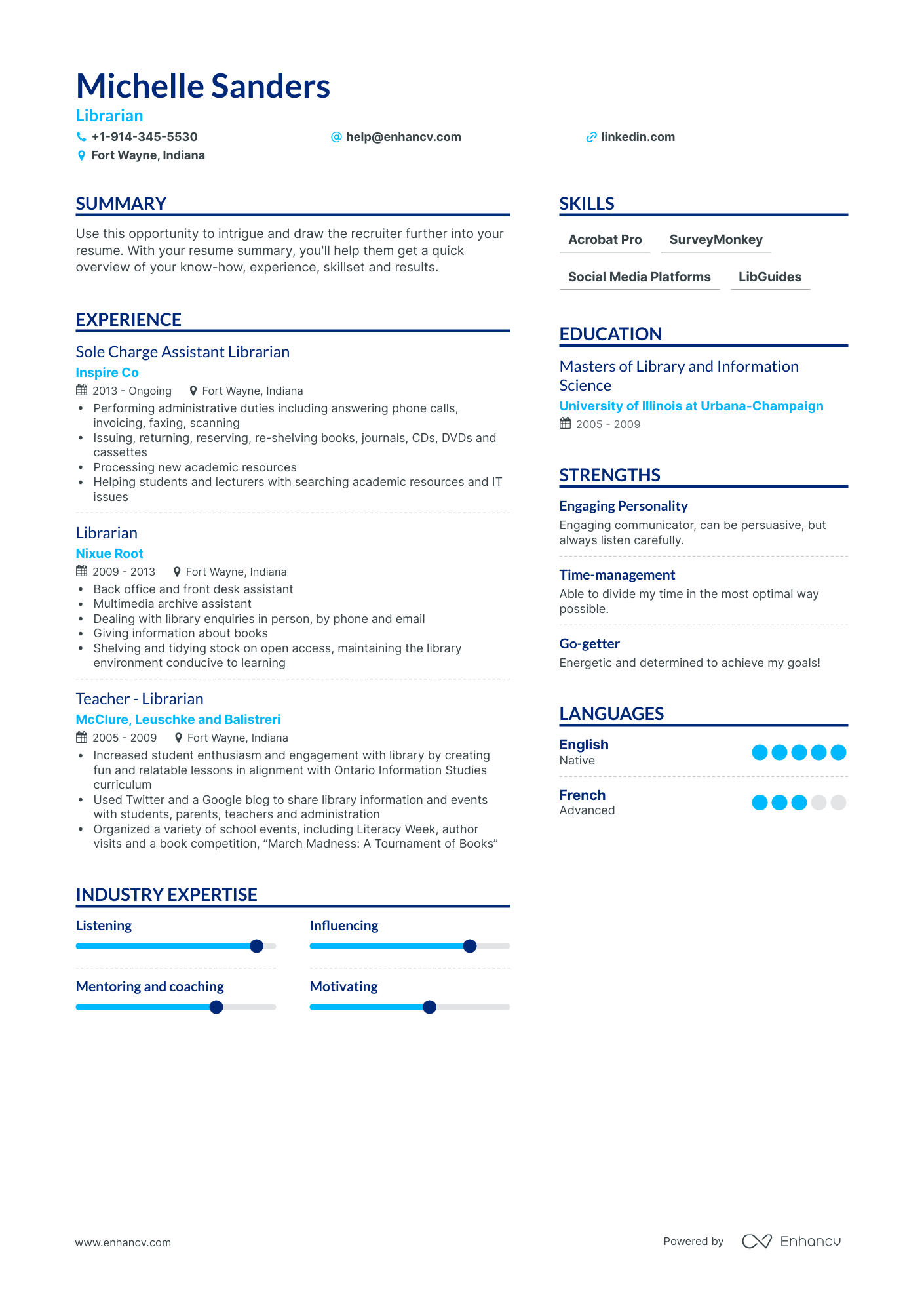 DOWNLOAD: Librarian Resume Example for 2023 | Enhancv.com (Layout ...