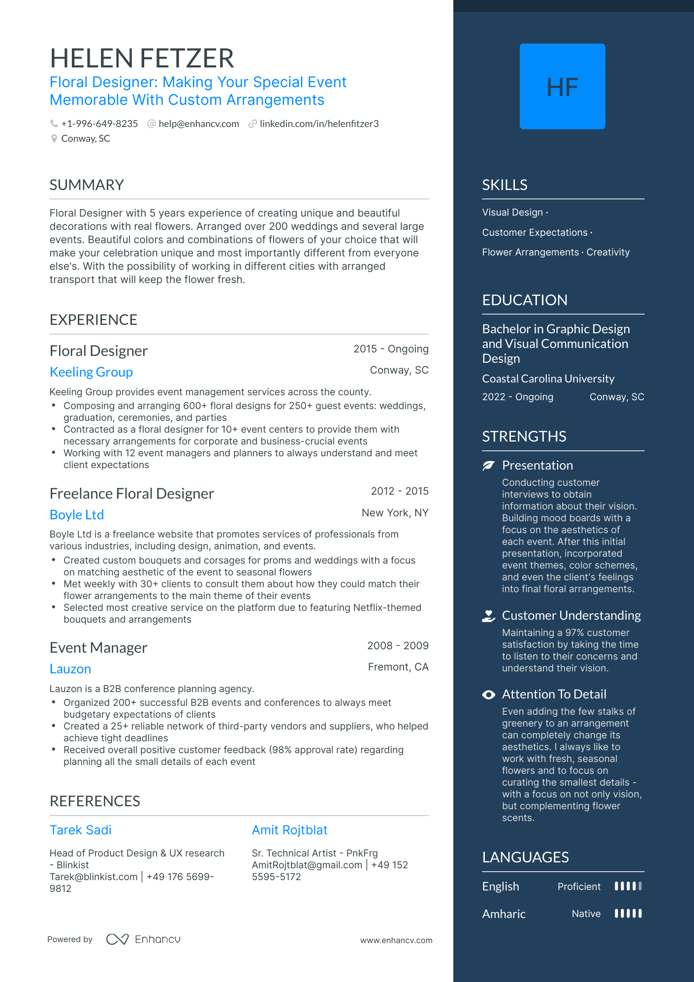 5 Floral Designer Resume Examples & Guide for 2024