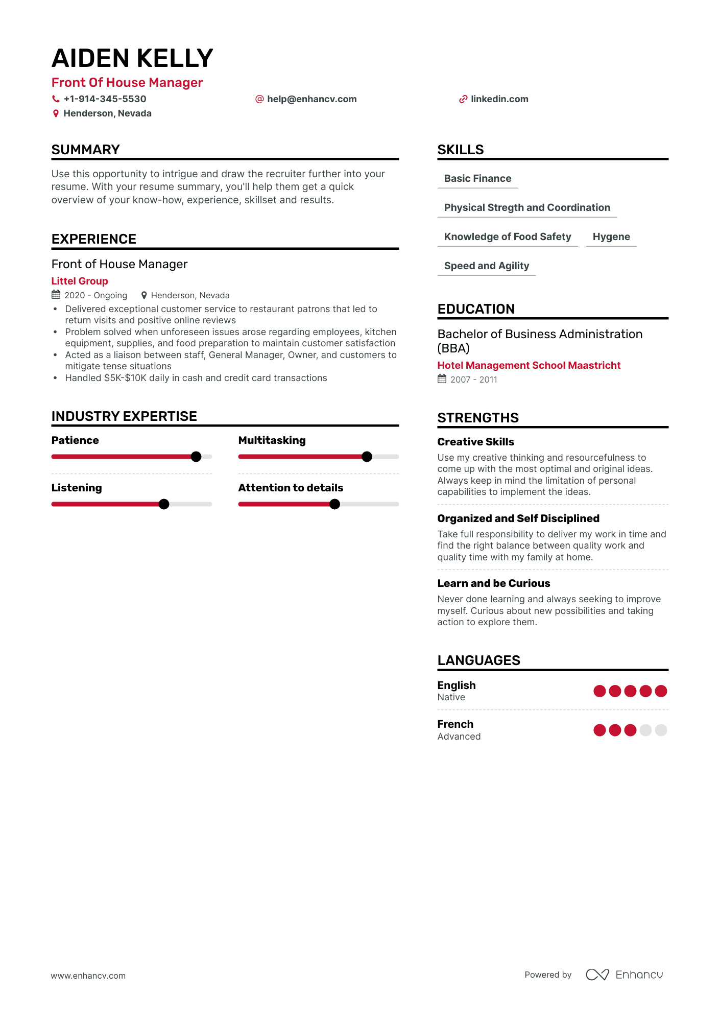 Front Of House Manager Resume Examples & Guide for 2023 (Layout, Skills ...