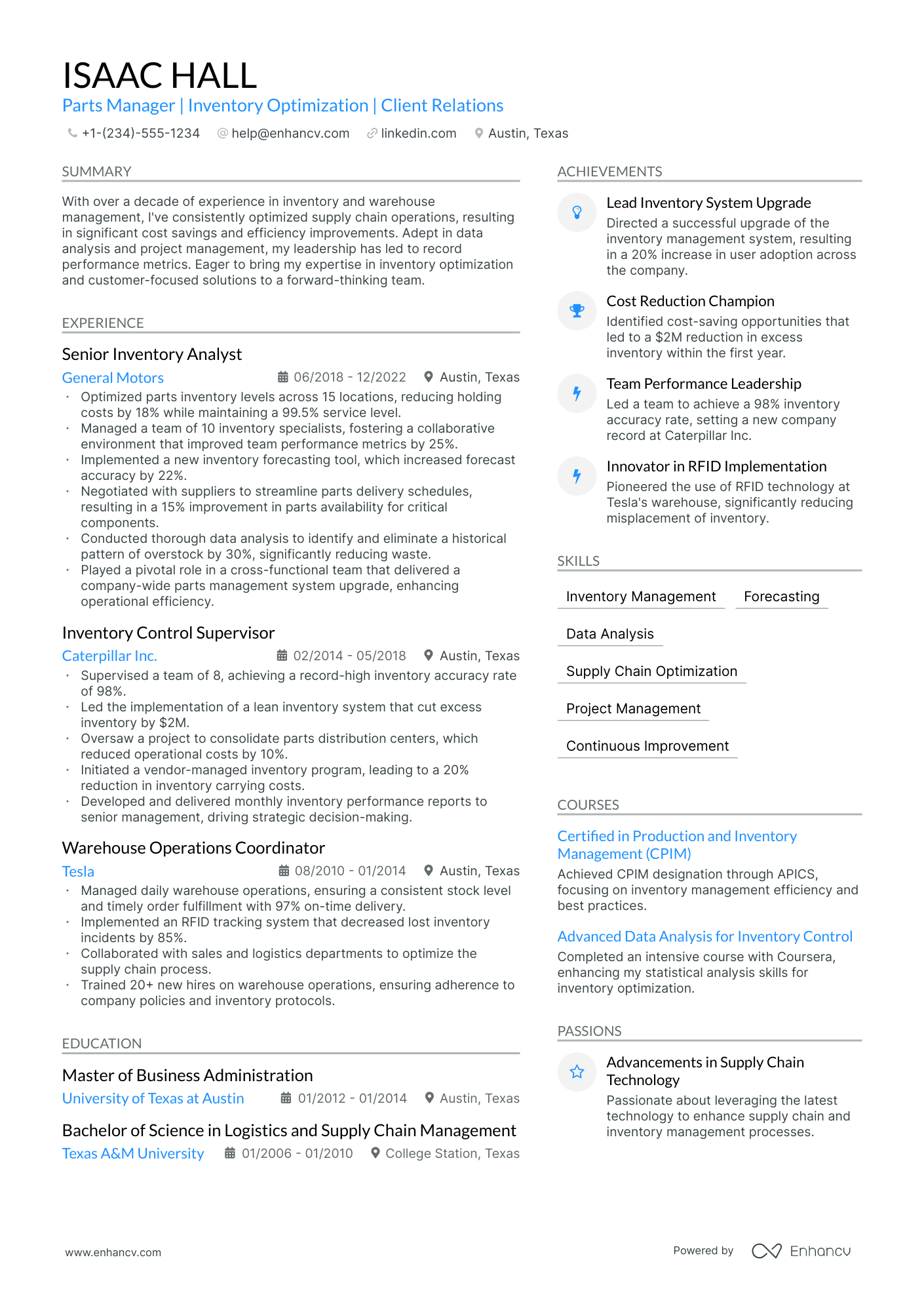 5 Parts Manager Resume Examples & Guide for 2024