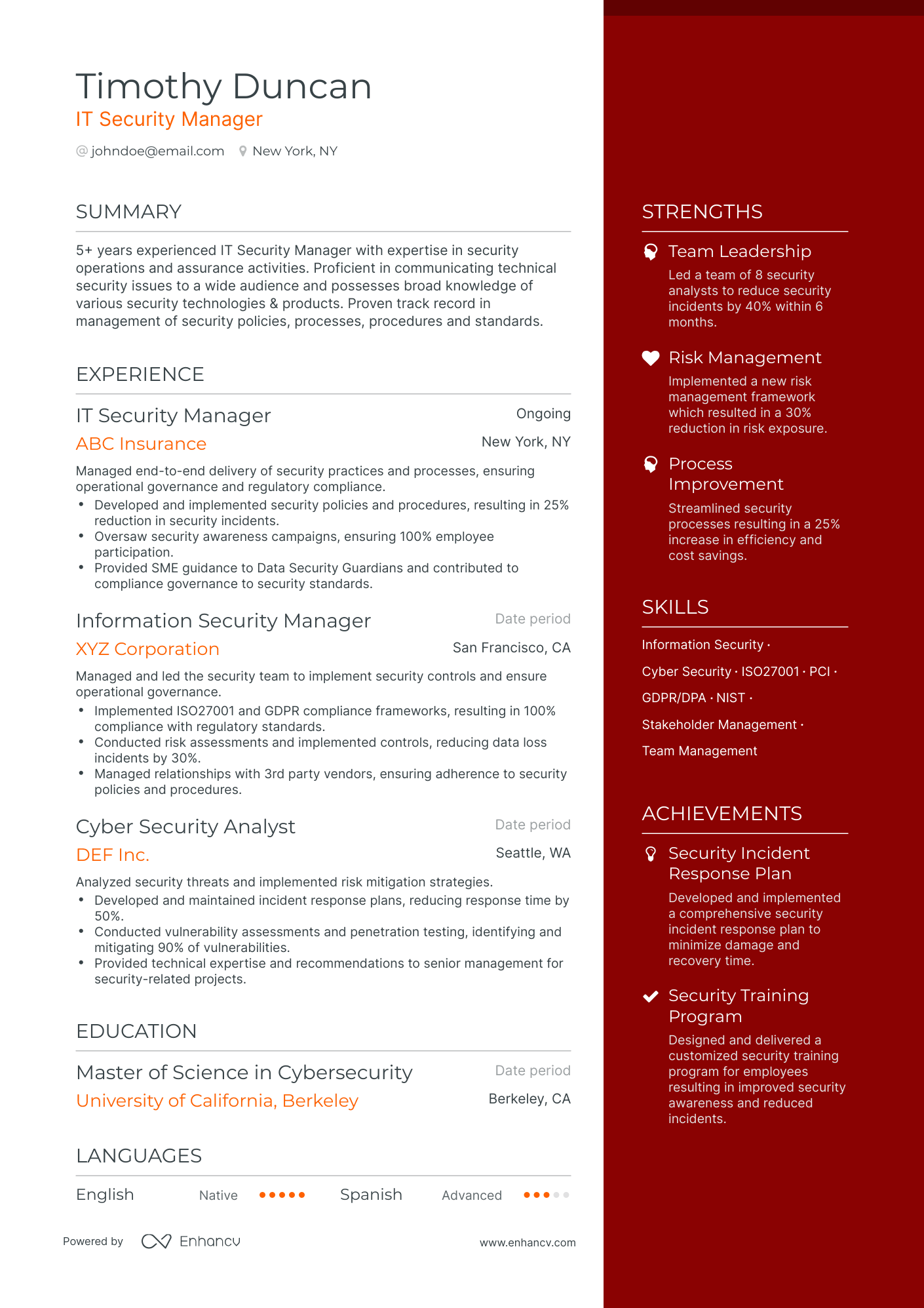 5 IT Security Manager Resume Examples & Guide for 2023