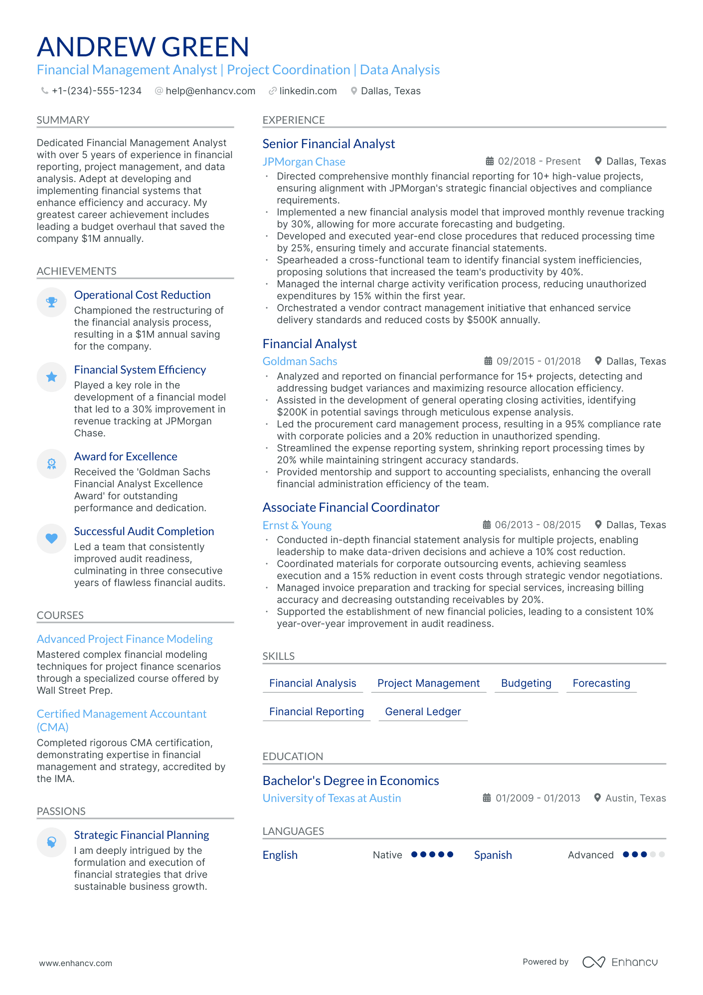 5 Financial Management Analyst Resume Examples & Guide for 2024