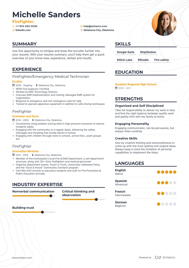Firefighter Resume Examples & Guide for 2023 (Layout, Skills, Keywords ...