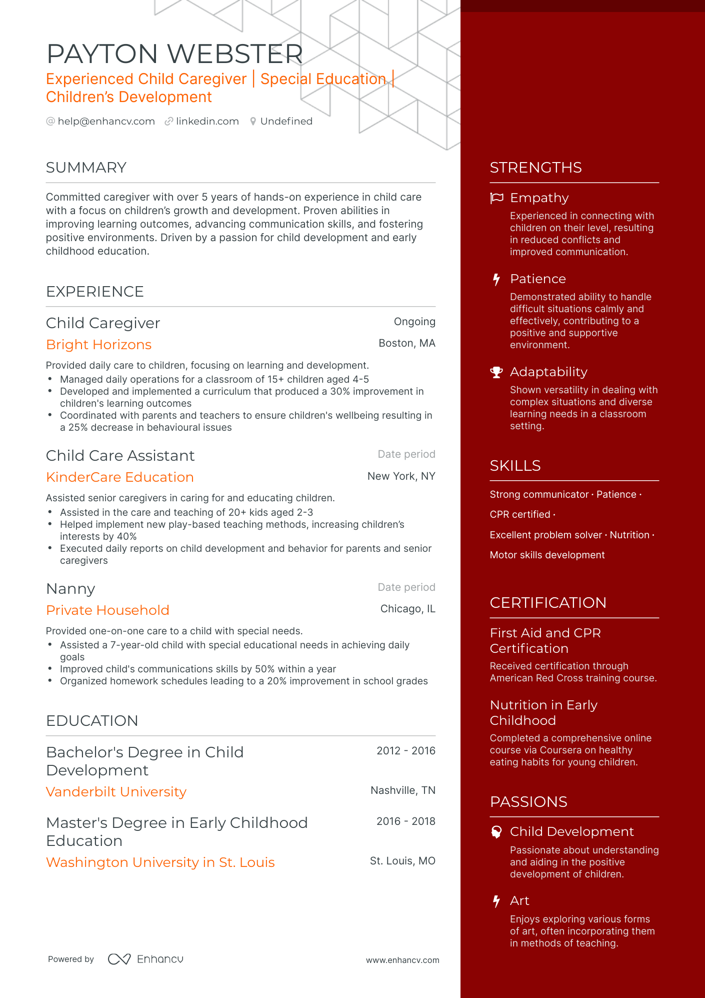 5 Child Caregiver Resume Examples & Guide for 2023