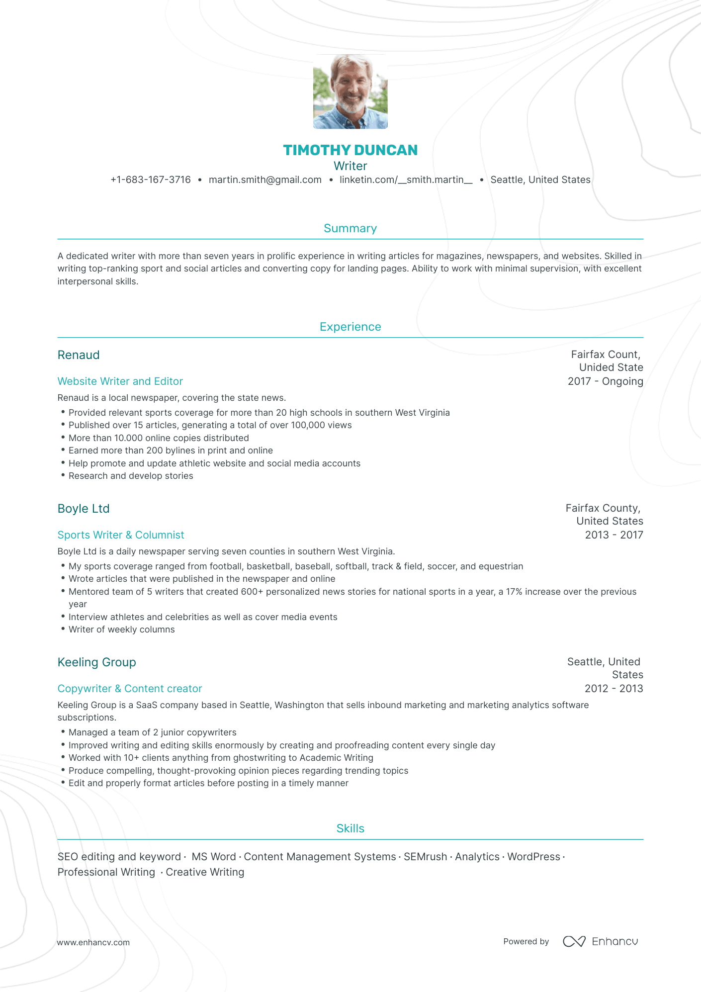 Writer Resume Examples & Guide for 2023 (Layout, Skills, Keywords & Job ...