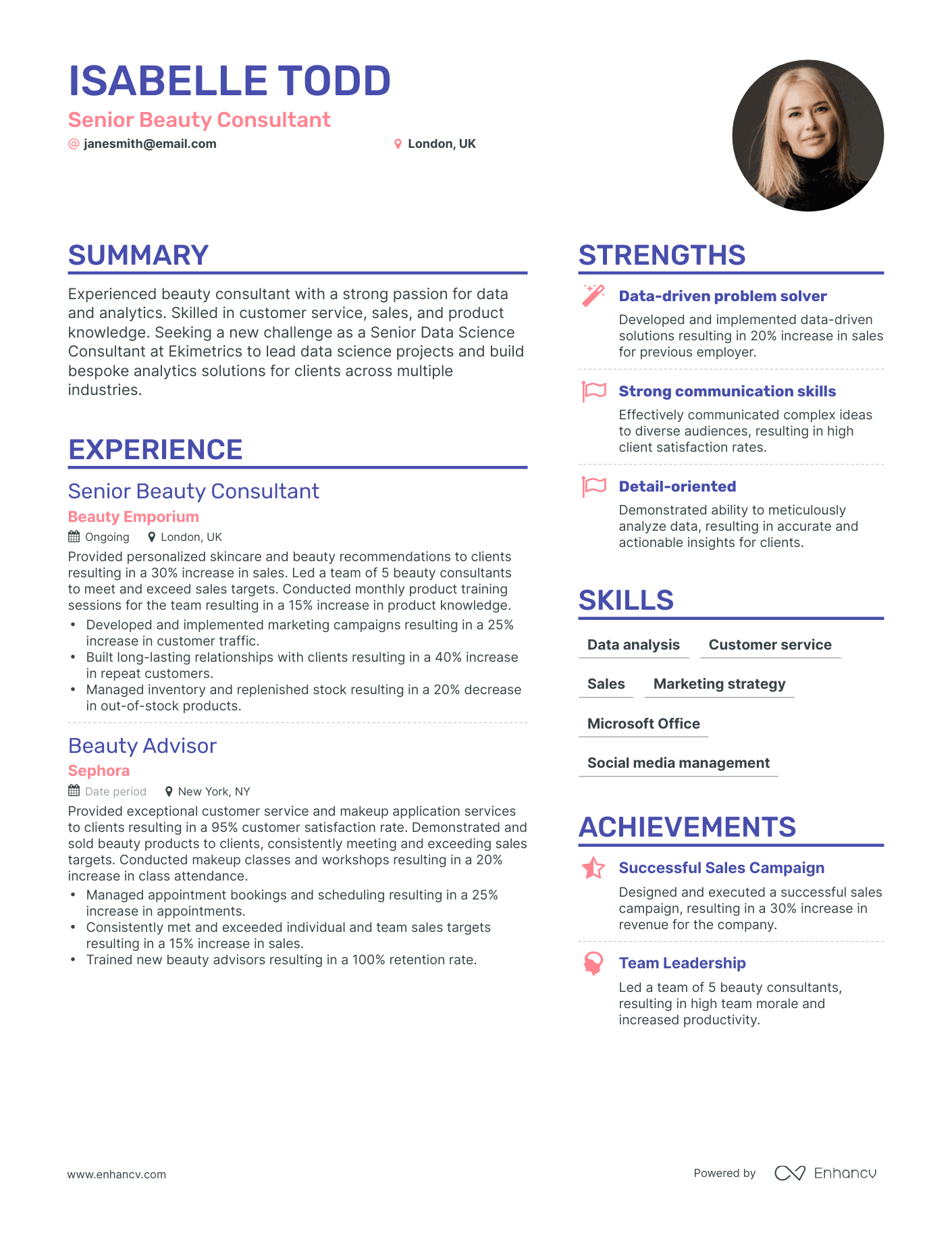 5 Beauty Consultant Resume Examples & Guide for 2024