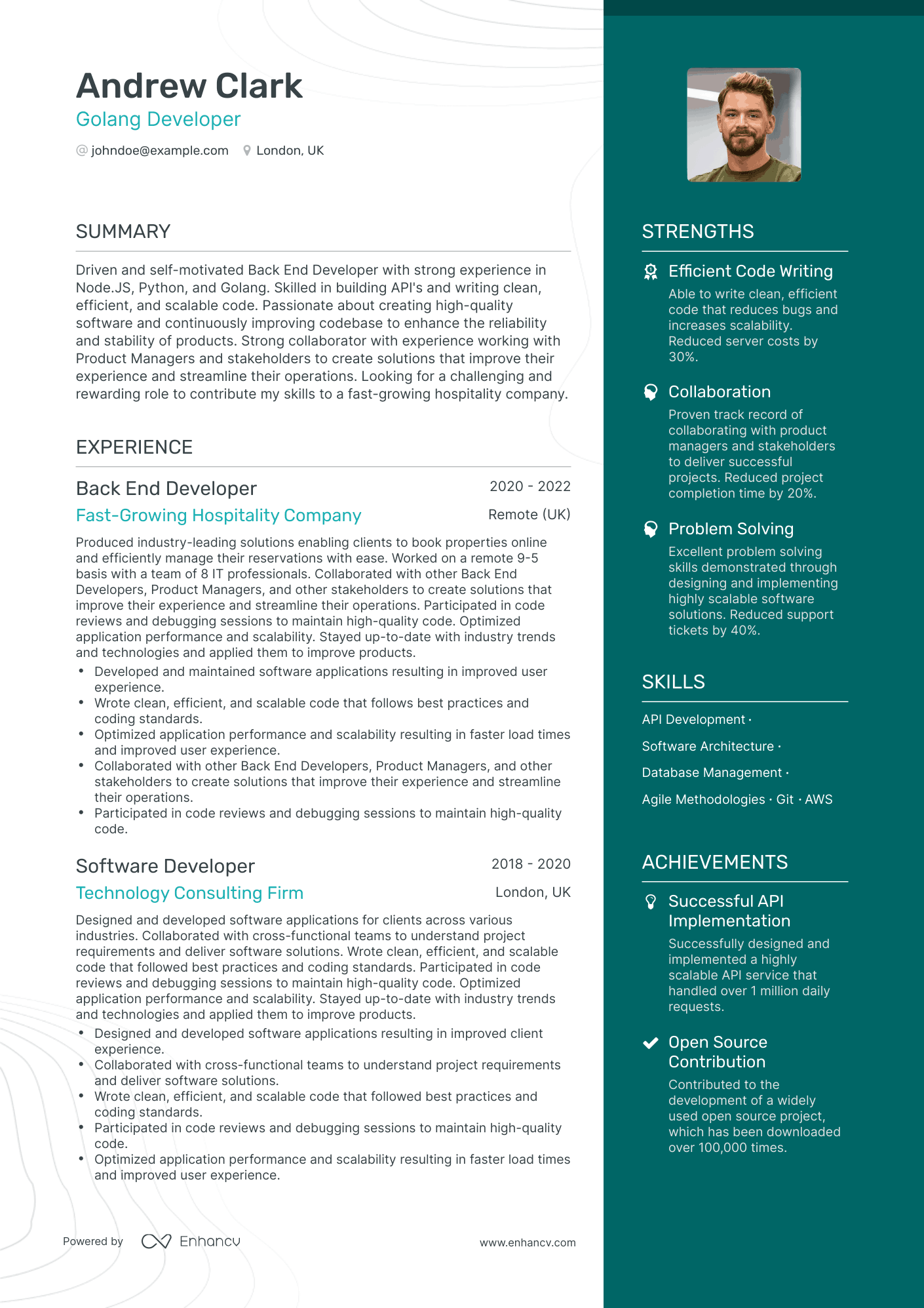 5 Golang Developer Resume Examples & Guide for 2023