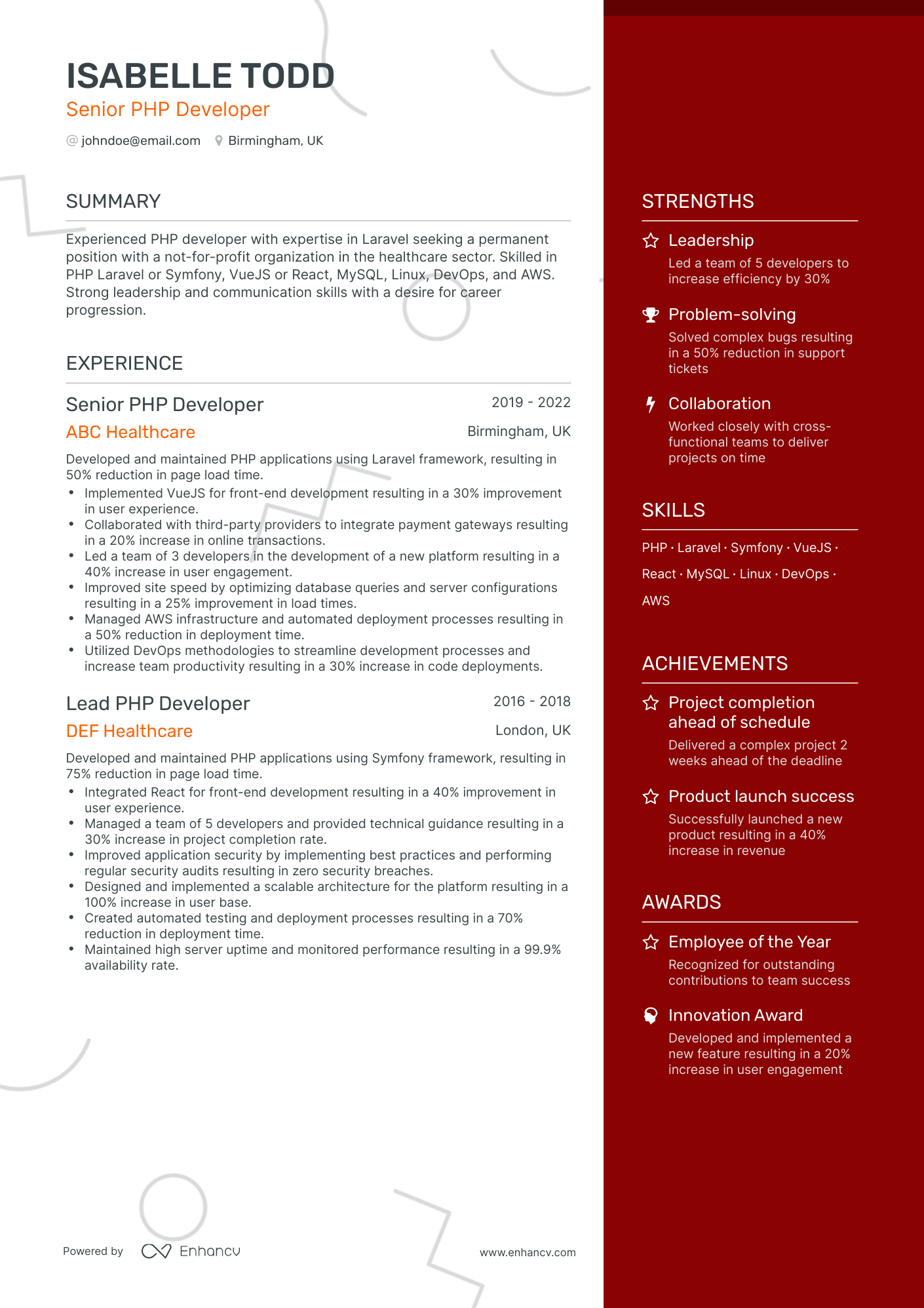 5 Senior Php Developer Resume Examples & Guide For 2023