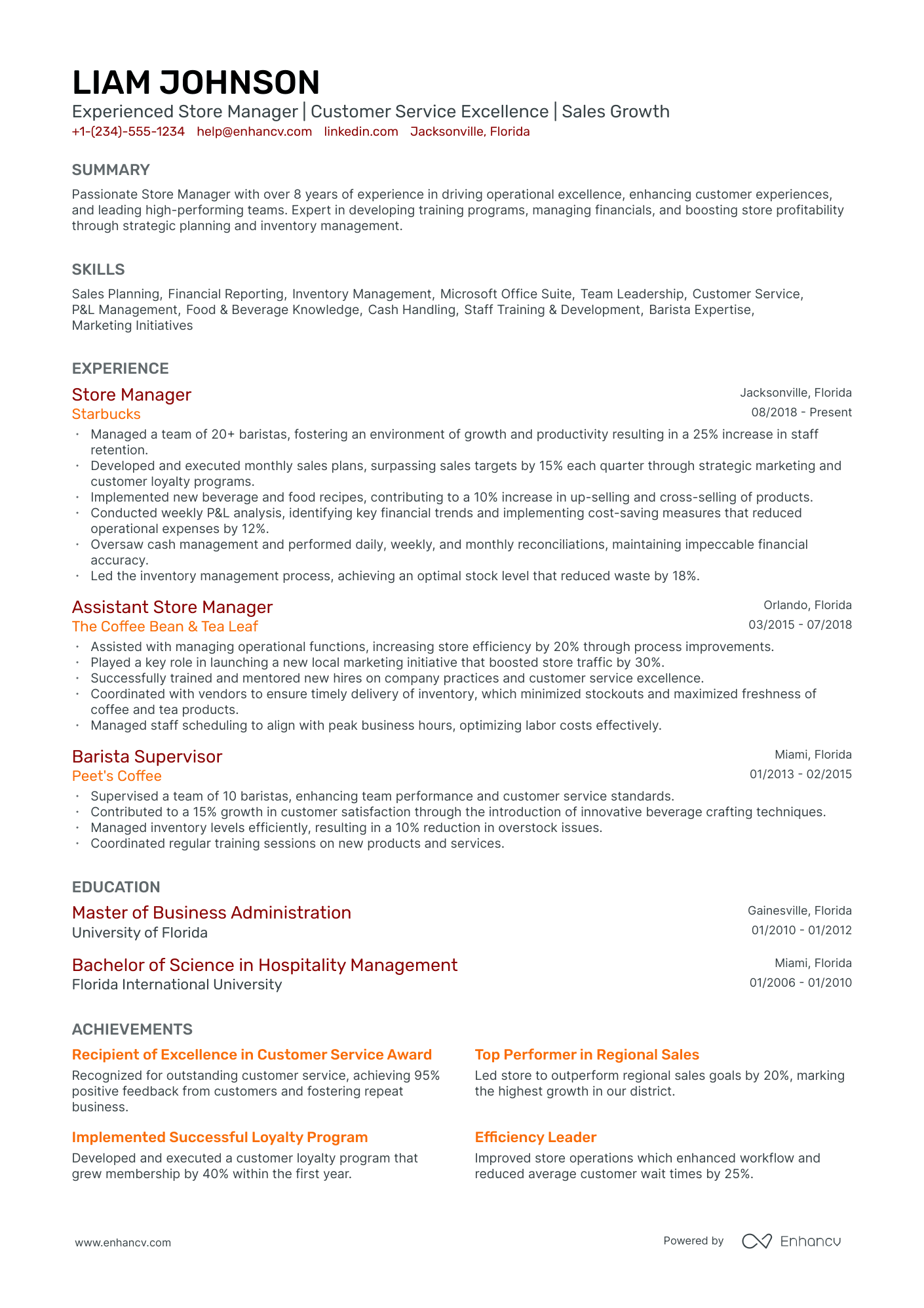 5 Starbucks Store Manager Resume Examples & Guide For 2024