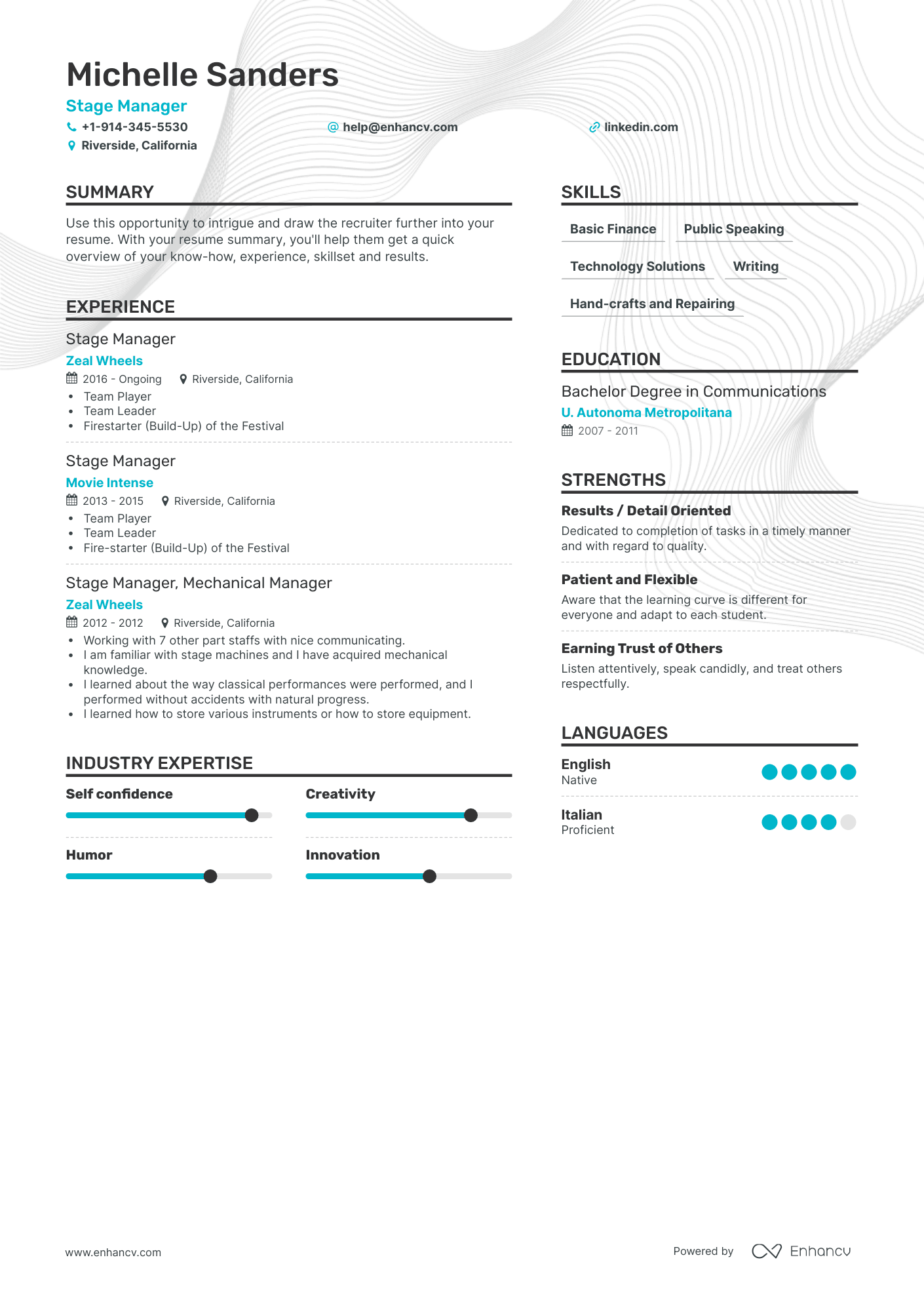 Stage Manager Resume Examples & Guide for 2023 (Layout, Skills ...