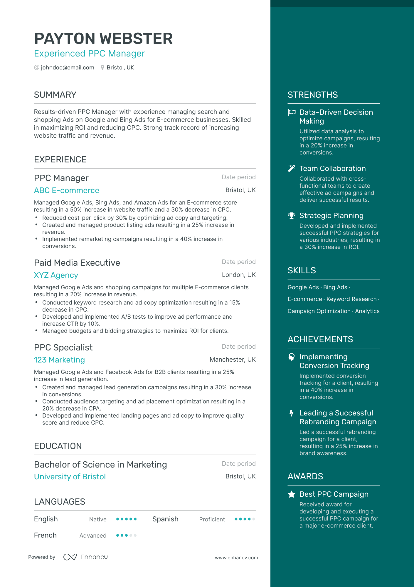 5 PPC Manager Resume Examples & Guide for 2023