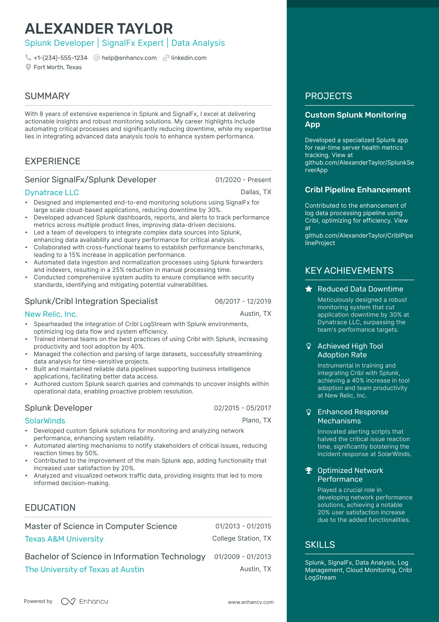 10 Splunk Developer Resume Examples & Guide for 2026