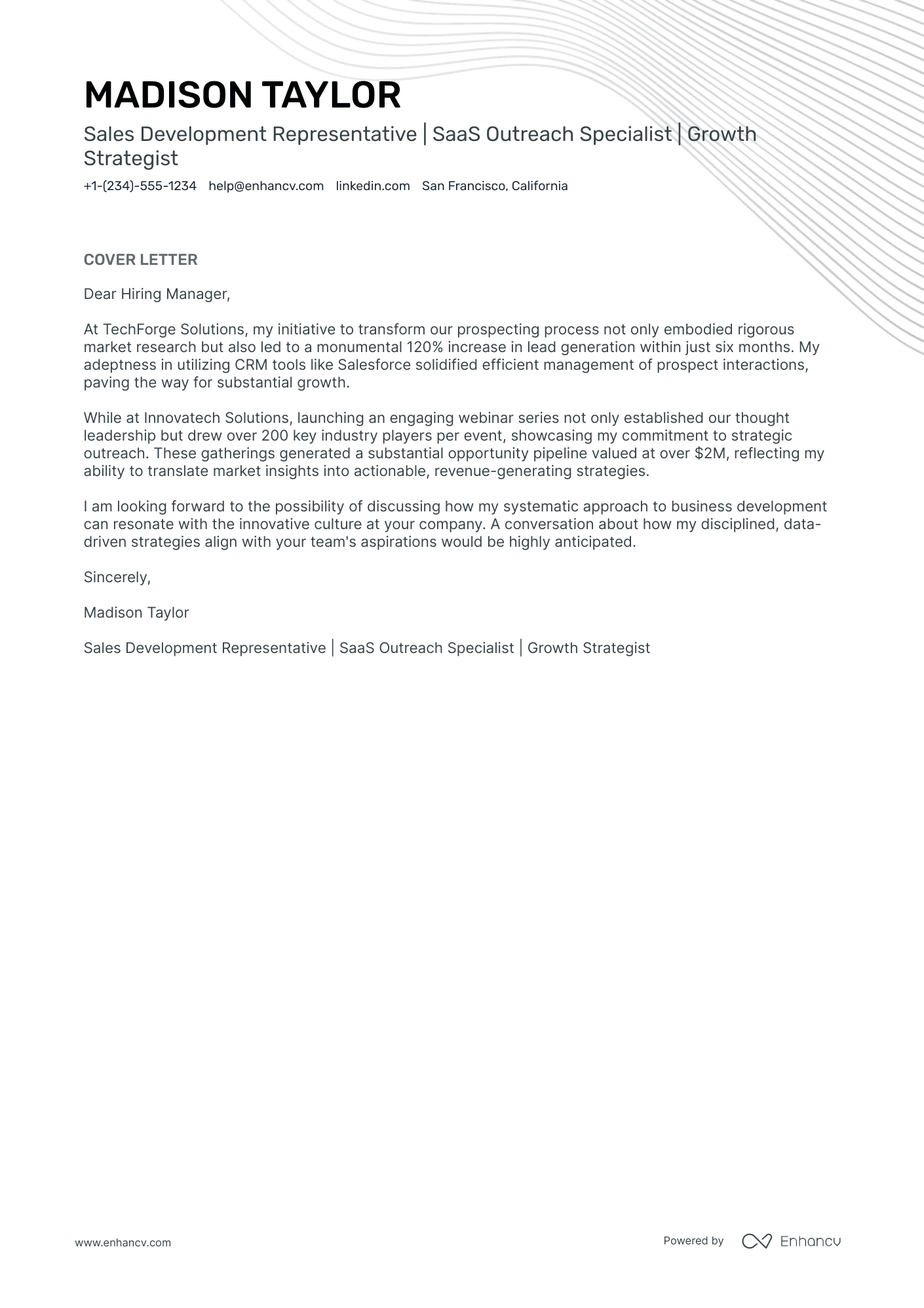 Sales Representative Cover Letter Examples That Get You Hired | Enhancv