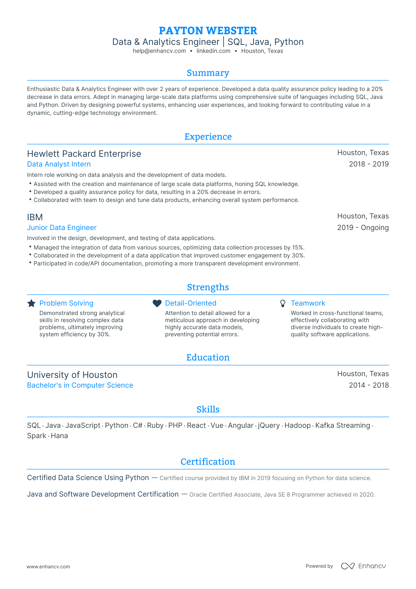 5 Junior Data Engineer Resume Examples & Guide for 2024