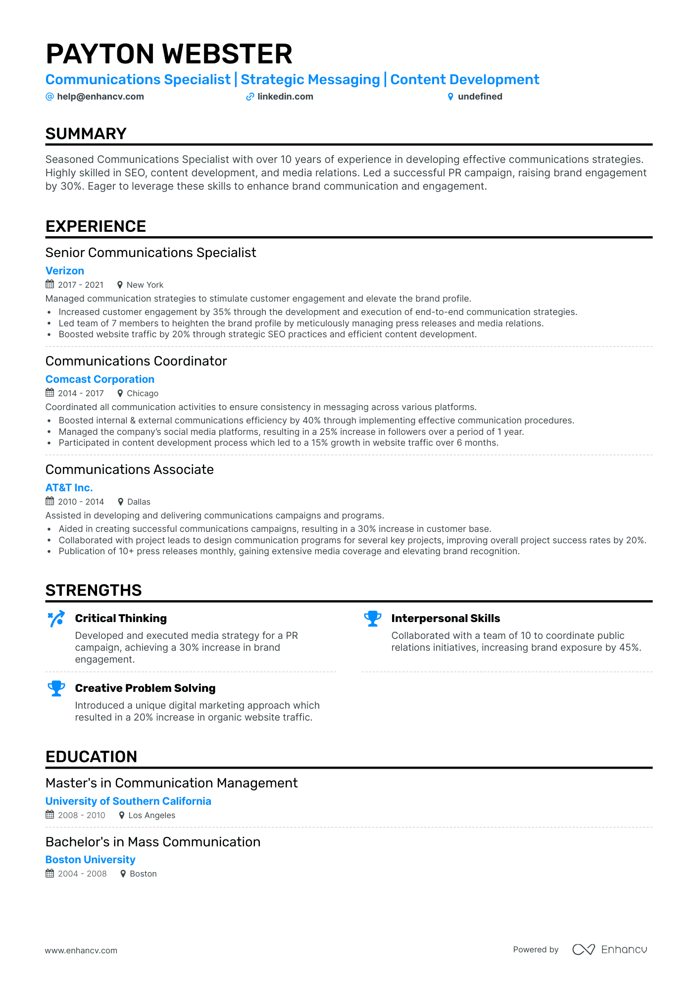 5 Communications Specialist Resume Examples & Guide for 2024