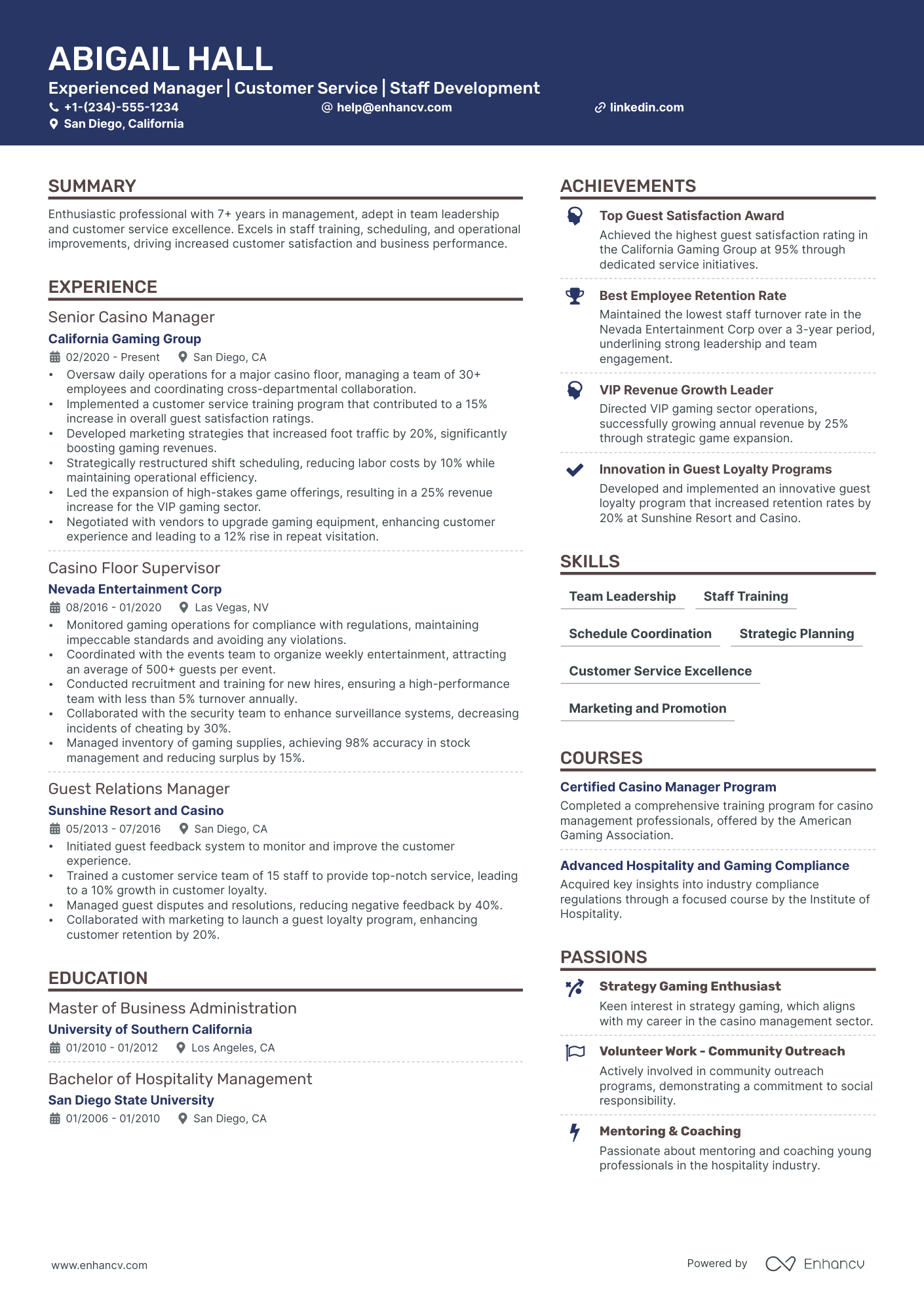 5 Casino Manager Resume Examples & Guide for 2024