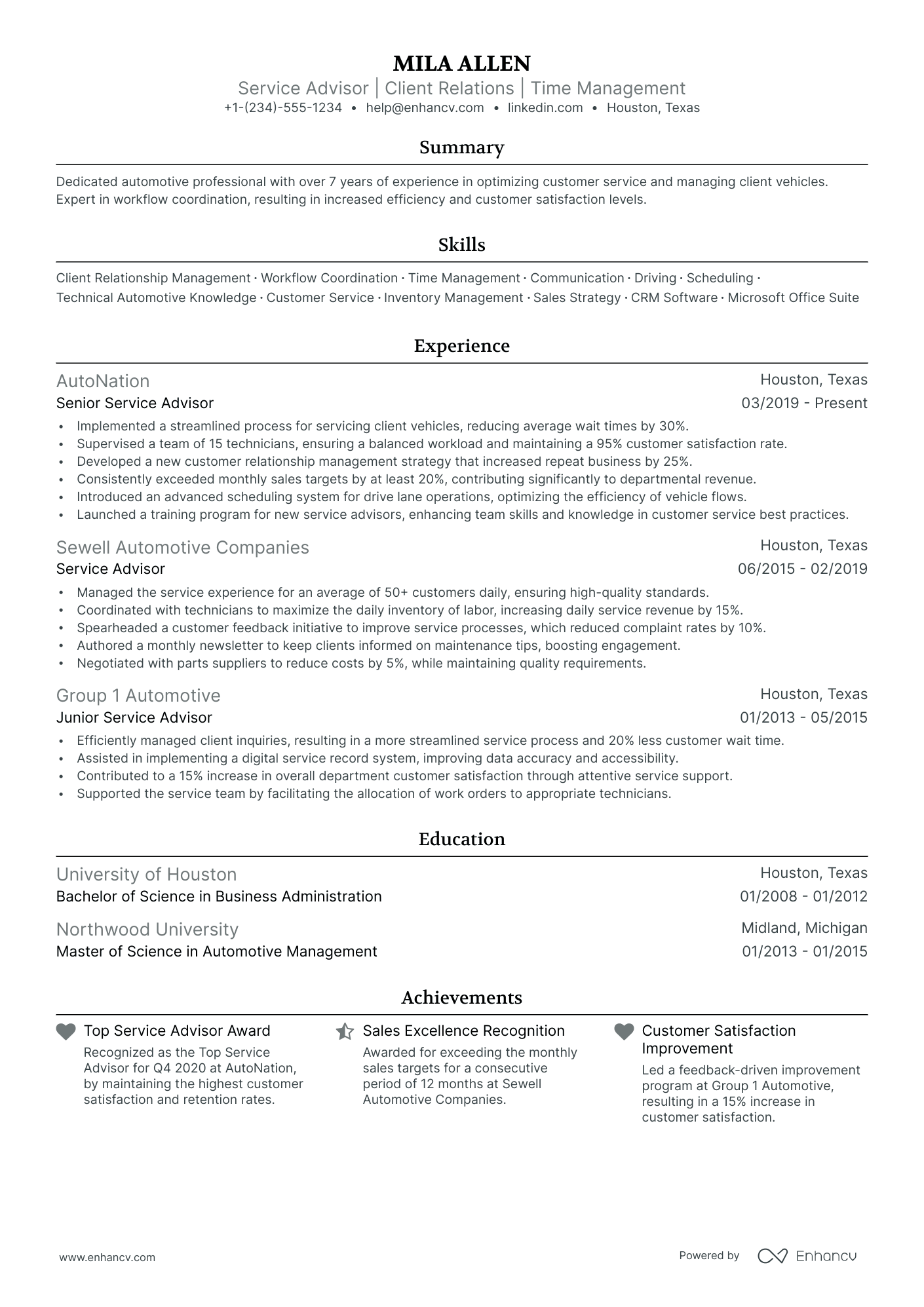 5 Service Advisor Resume Examples & Guide for 2024