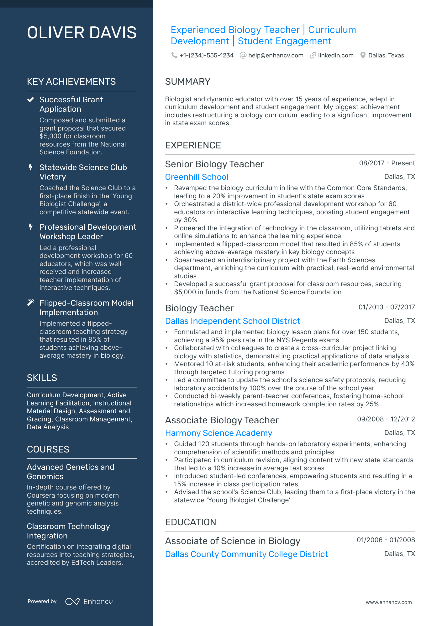 10 Biology Teacher Resume Examples, Templates & Guide for 2026