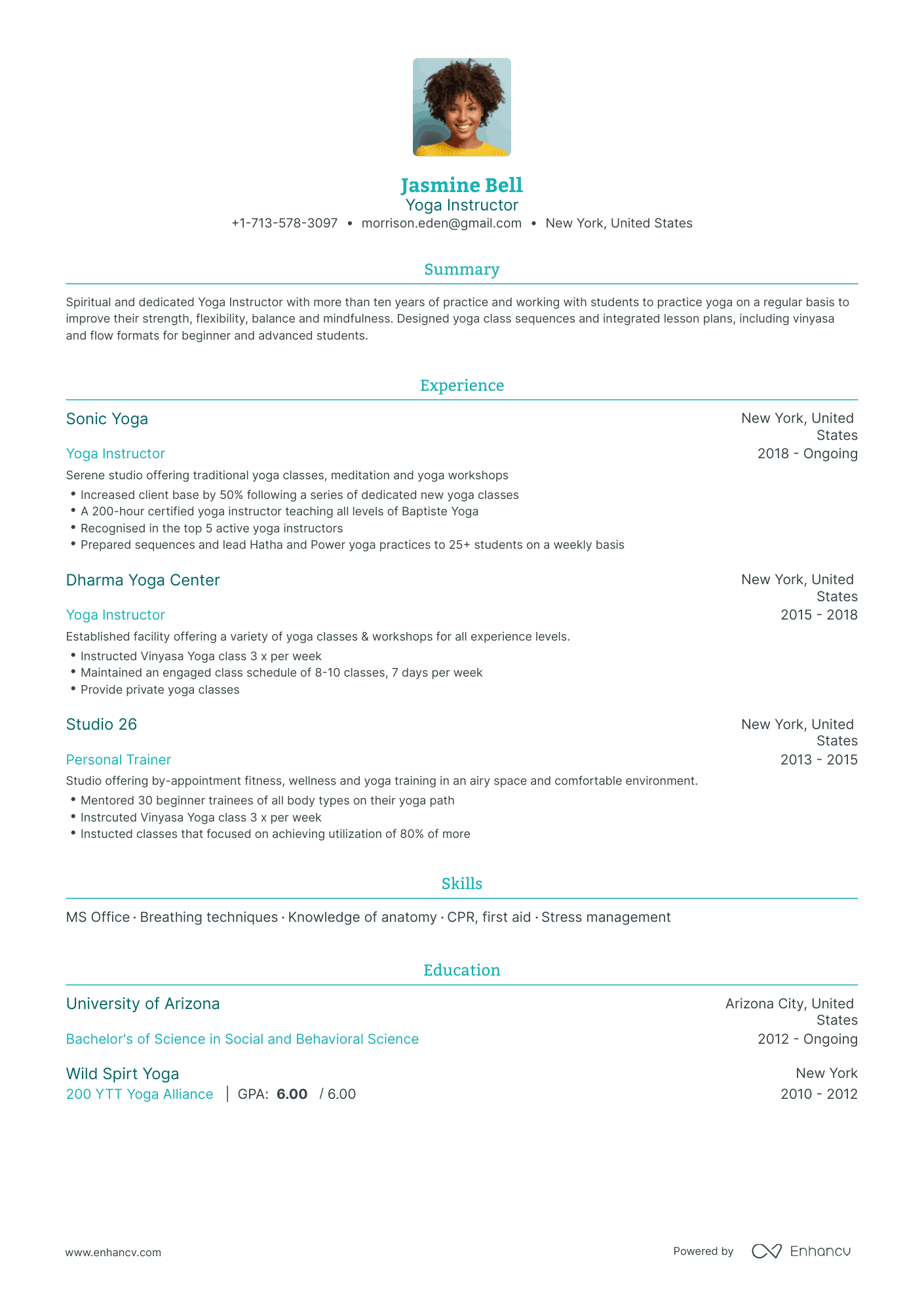 Yoga Instructor Resume Examples & Guide for 2023 (Layout, Skills ...