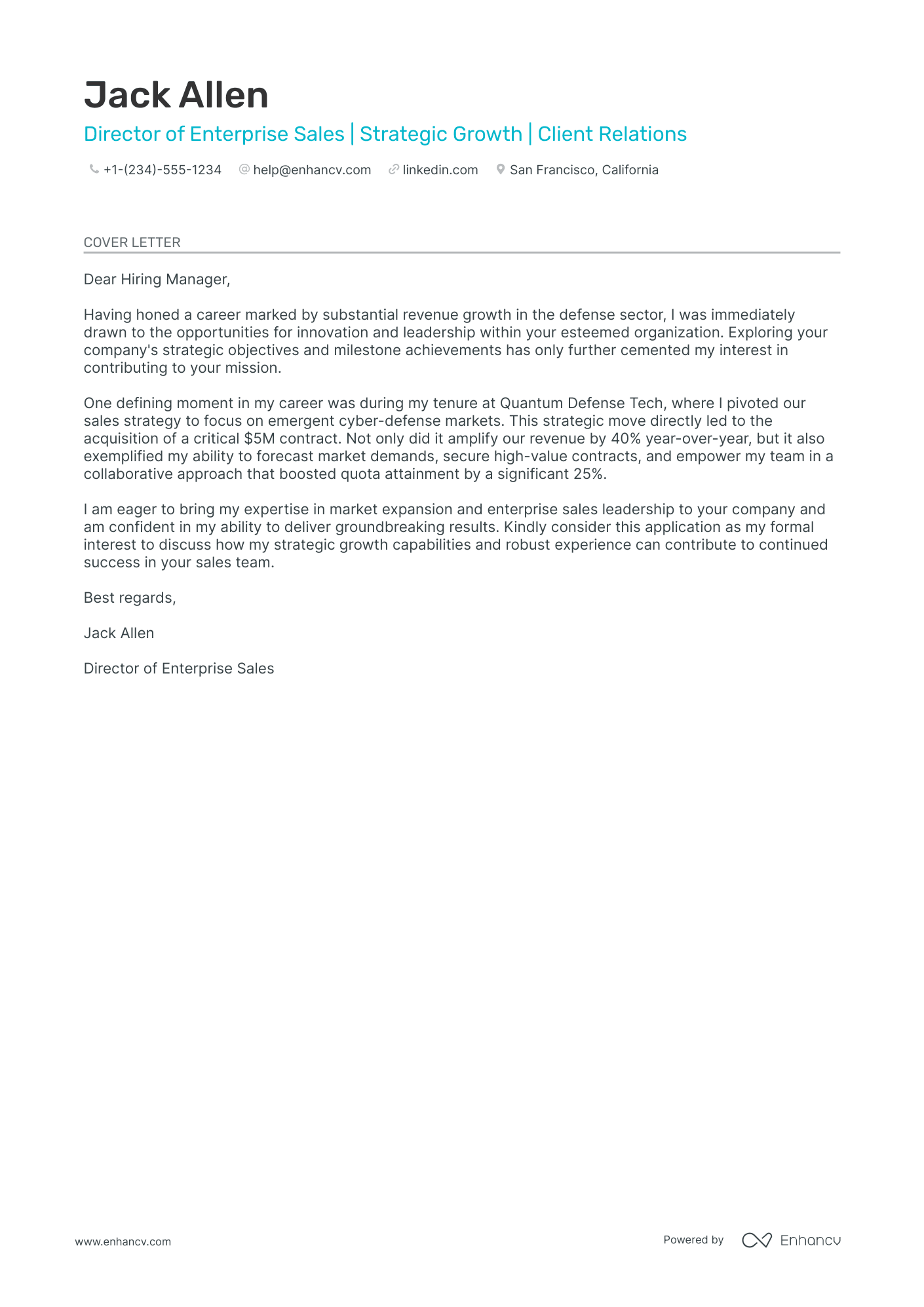 17 Professional Sales Cover Letter Examples and Template for 2024 | Enhancv
