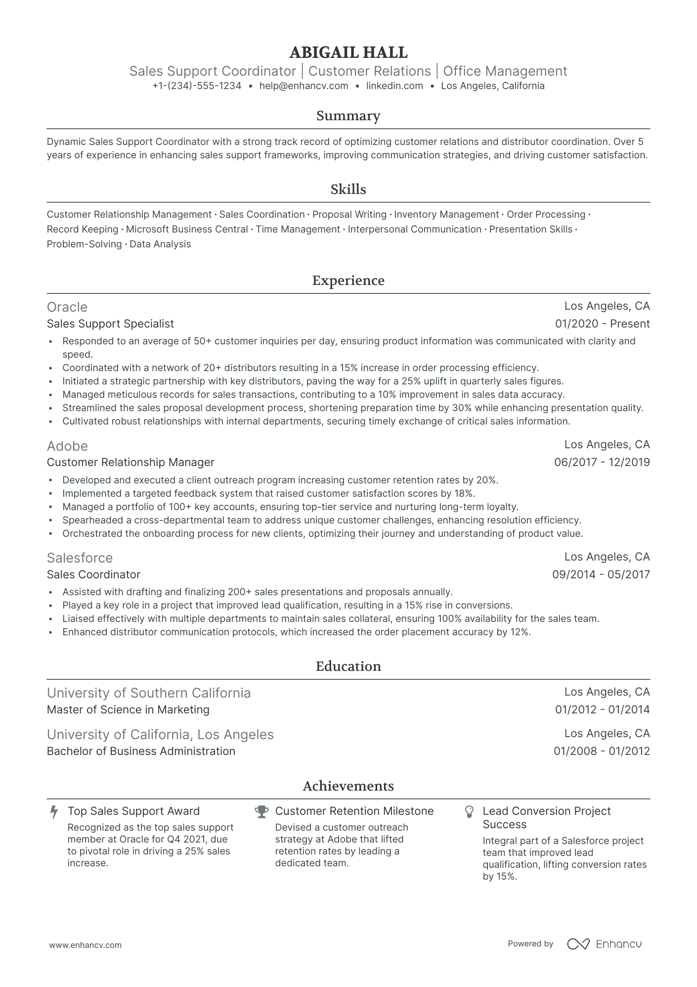 5 Sales Support Coordinator Resume Examples & Guide For 2024