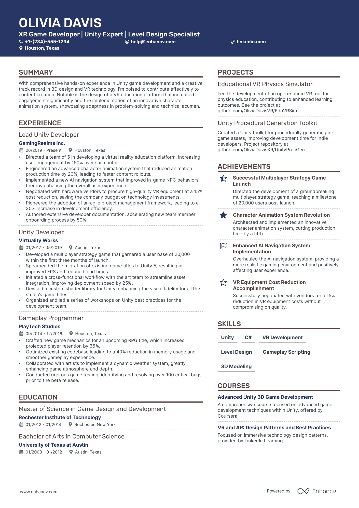 5 Game Developer Resume Examples & Guide for 2024