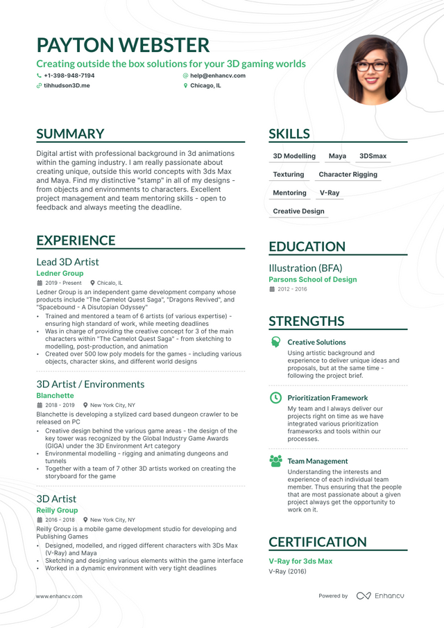 5 3D Artist Resume Examples & Guide for 2023