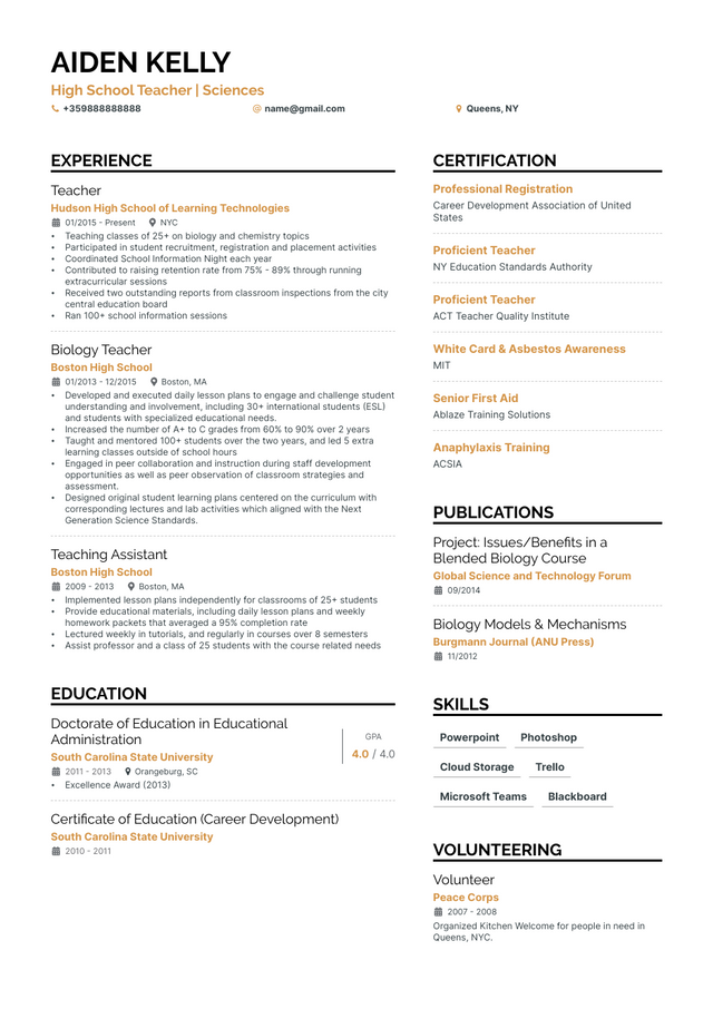 Teacher Resume Examples & Samples | Substitute Teacher Resume (Layout ...