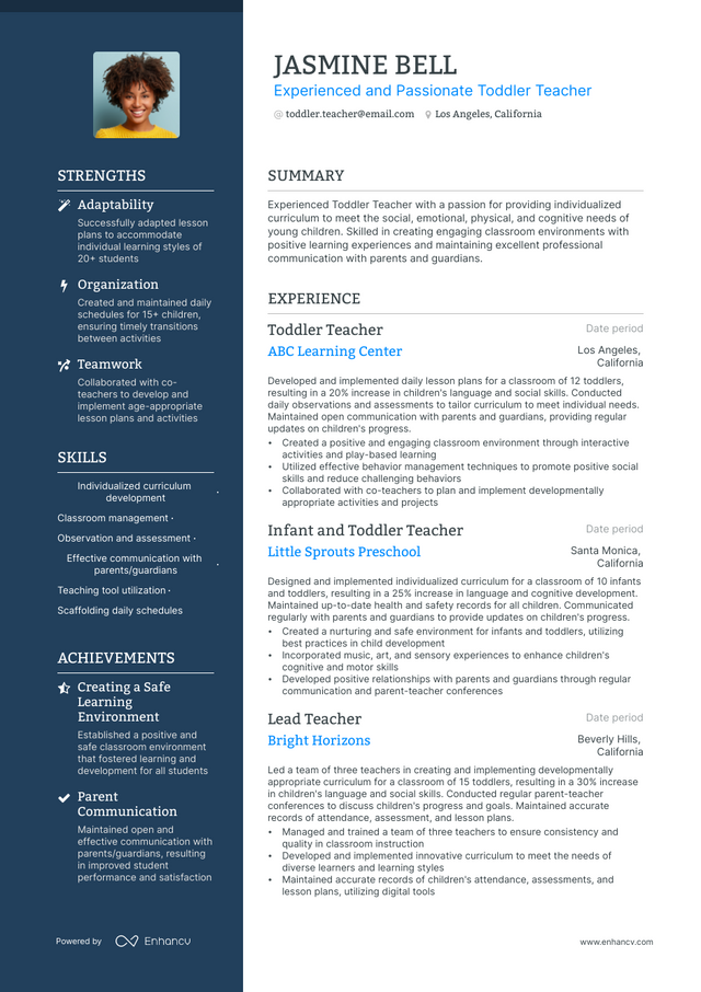 5 Toddler Teacher Resume Examples & Guide for 2023